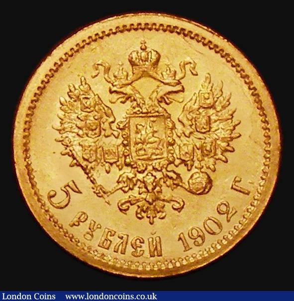 London Coins : A173 : Lot 1517 : Russia Five Roubles Gold 1902 AP Y#62 EF and lustrous with a contact mark on the obverse