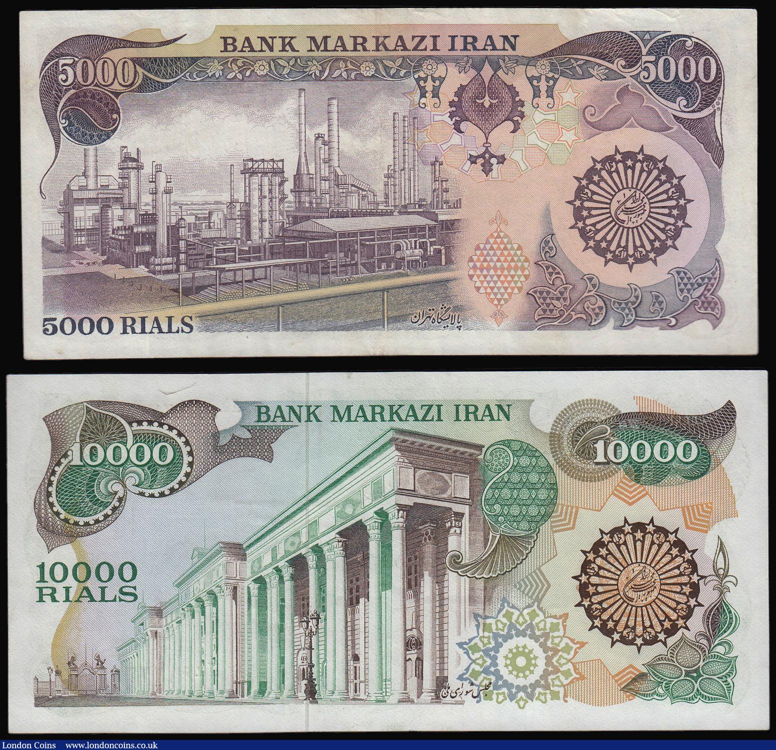 London Coins : A173 : Lot 154 : Iran (2) 1981 issues 5,000 Rials Pick 130b no security thread and 10,000 Rials Pick 131 both Unc