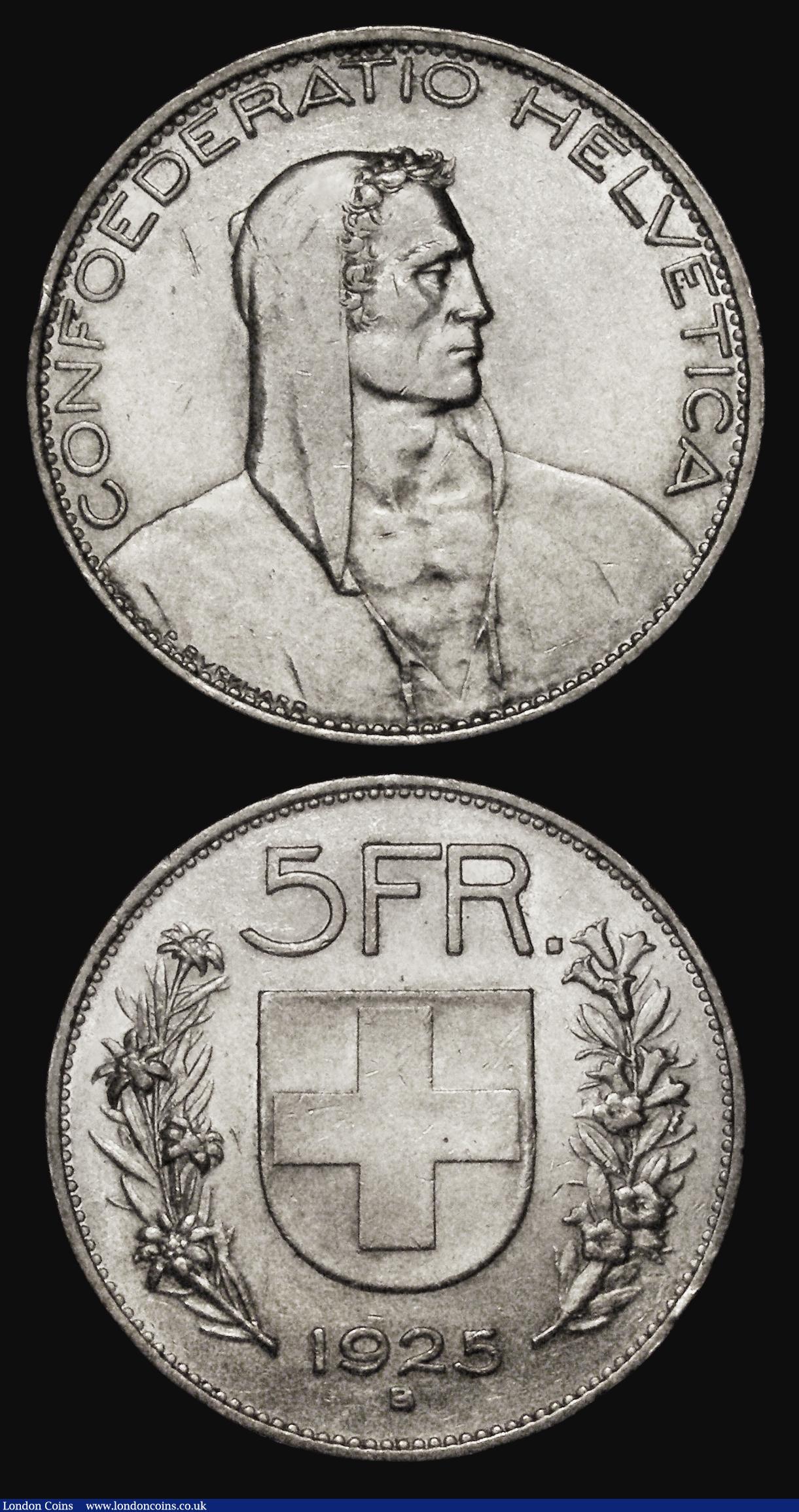London Coins : A173 : Lot 1550 : Switzerland (2) 5 Francs Shooting Thaler 1883 Lugano KM#S16 EF and lustrous with some light contact ...