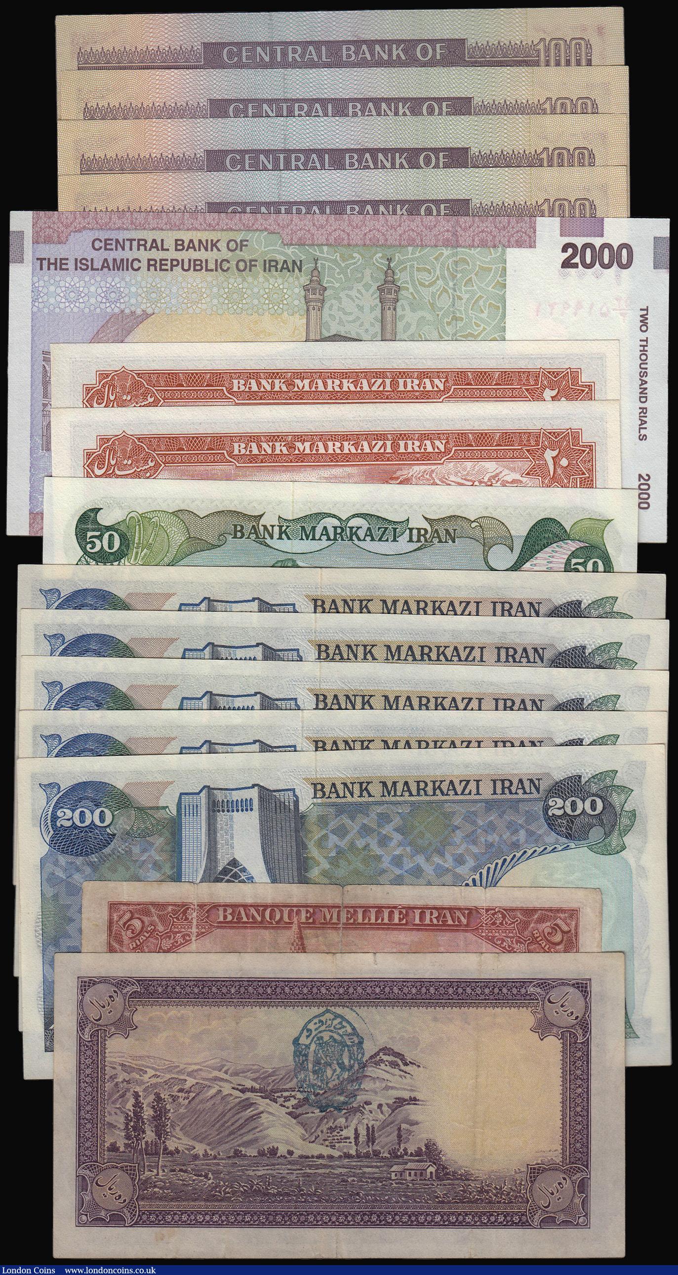 London Coins : A173 : Lot 156 : Iran 5 Rials AH1316 (1937) Pick 32 French Titles VG, 10 Rials AH1317 (1938) with blue date stamp rev...