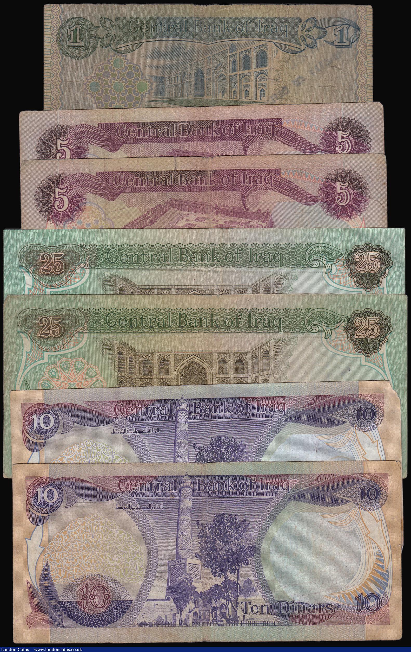 London Coins : A173 : Lot 158 : Iraq  (7) from the first Gulf War each note stamped CERTIFIED OFFICIAL MINISTRY OF DEFENCE Dinar P67...