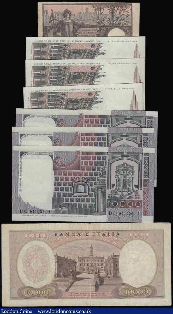 Italy 5 Lire Dell'Ara and Porena Pick 23e EF, 10,000 Lire Pick 97d aVF, 10,000 Lire 3.11.1982 Pick 106b (3) all Unc, 1,000 Lire 1982 Pick 109 (3) Unc : World Banknotes : Auction 173 : Lot 169