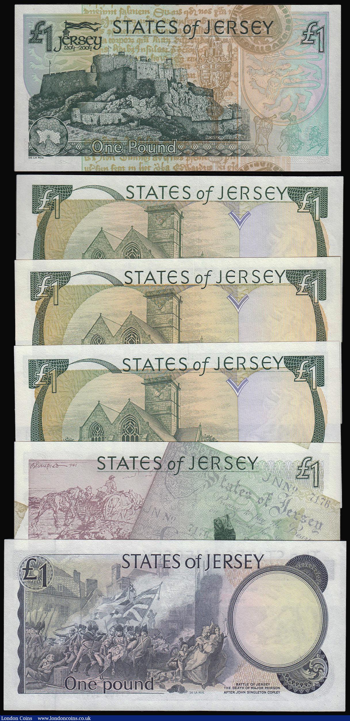 London Coins : A173 : Lot 173 : Jersey One Pounds (6) (1976-88) Pick 11b, (1898) Pick 15, (1993) Pick 20, 1995 Liberation Pick 25, (...