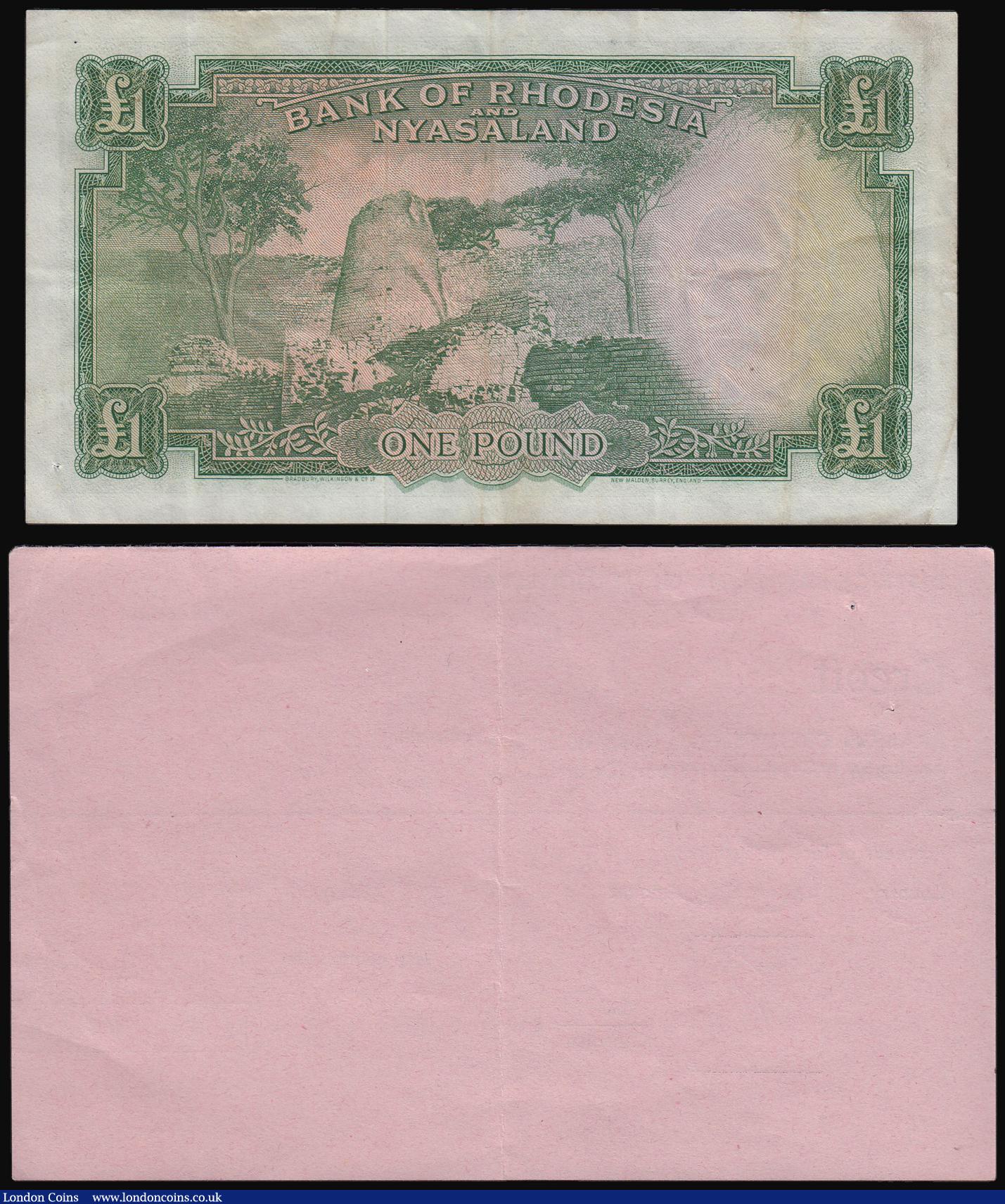 London Coins : A173 : Lot 189 : Rhodesia & Nyasaland One Pound dated 21 December 1960 signed Richards, serial number  X/59 77403...