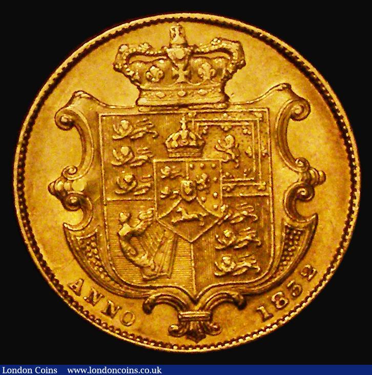 London Coins : A173 : Lot 2164 : Sovereign 1832 Second Bust, Nose points to second I of BRITANNIAR, Marsh 17, S.3829B Bright GVF, all...