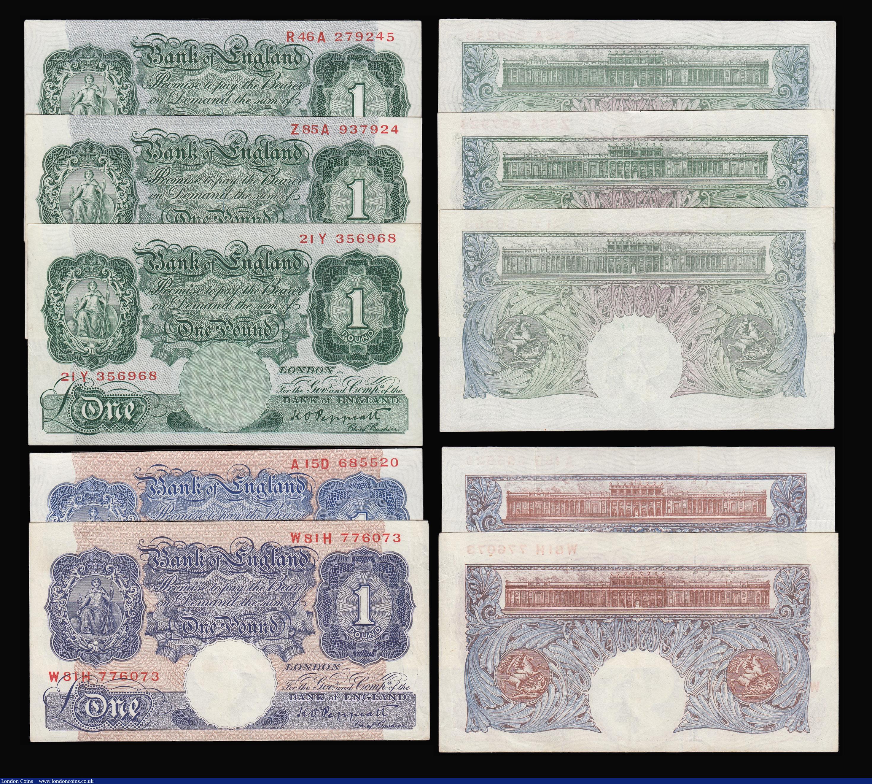 London Coins : A173 : Lot 30 : One Pounds (8) Mahon B212 issued 1928 prefix F56, pressed GVF, Catterns B225 prefix 25 EF or better,...