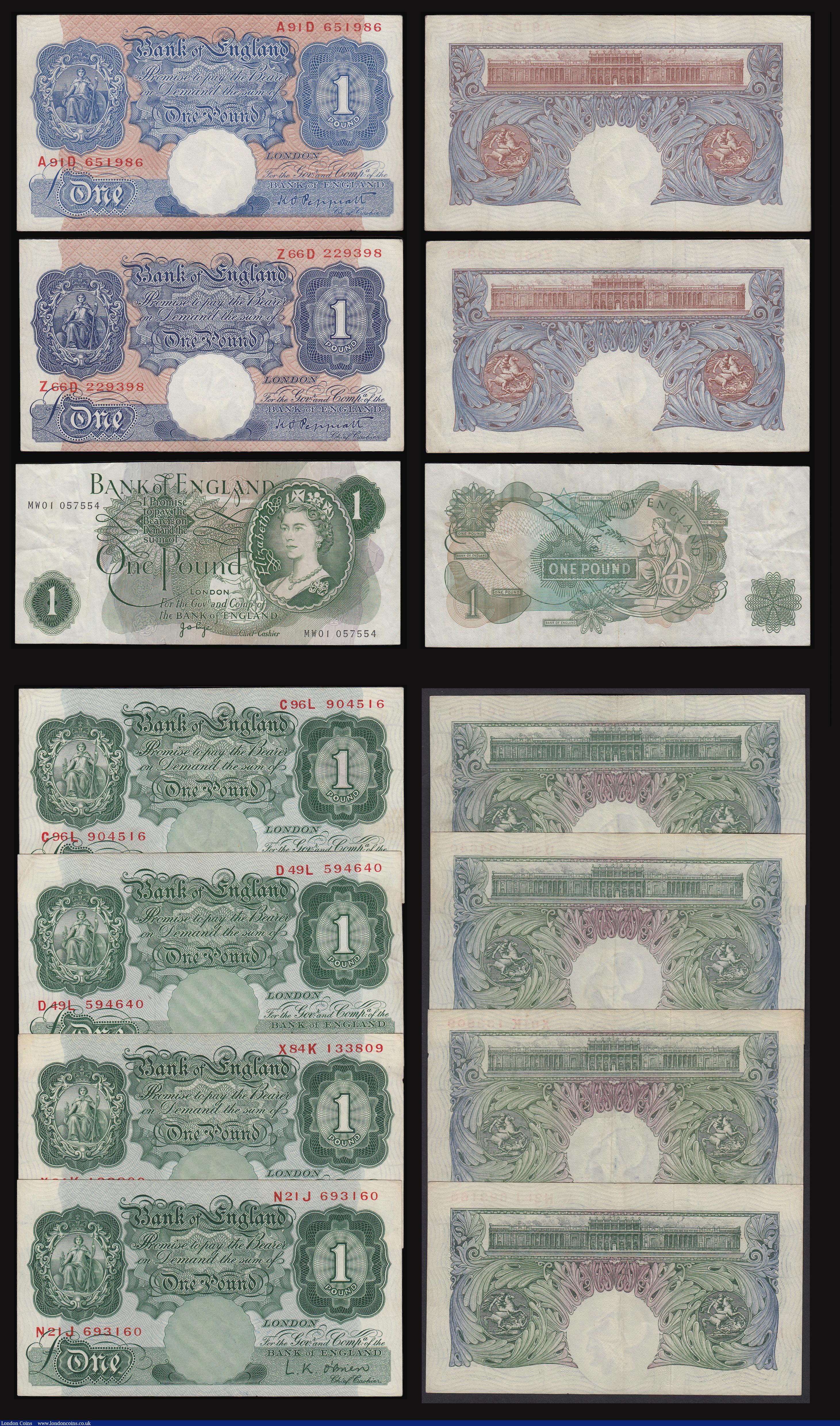 London Coins : A173 : Lot 31 : One Pounds Catterns B225 (2) EF-Unc, Peppiatt Blue (2) EF-Unc, Beale B268 mid series (6) EF-Unc incl...