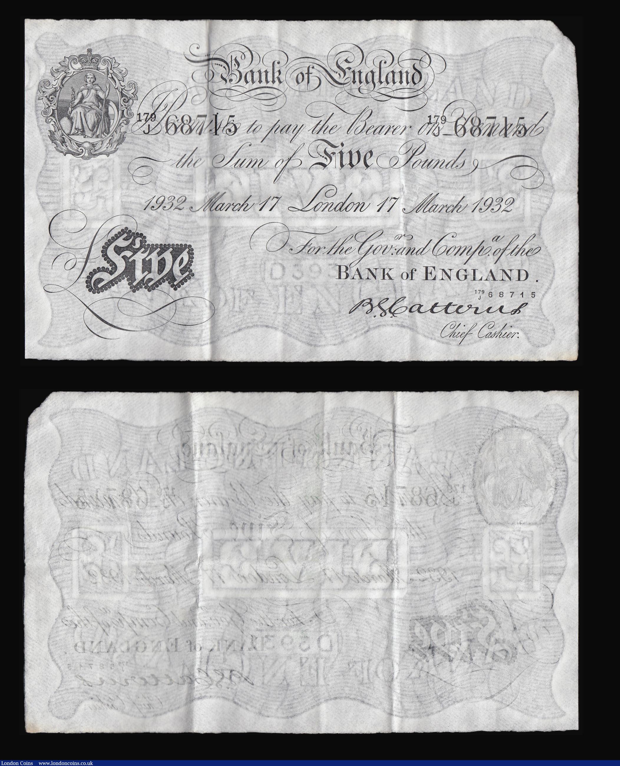 London Coins : A173 : Lot 35 : Five Pounds Catterns White notes B228 London 17th March 1932 (2) a consecutively numbered pair seria...