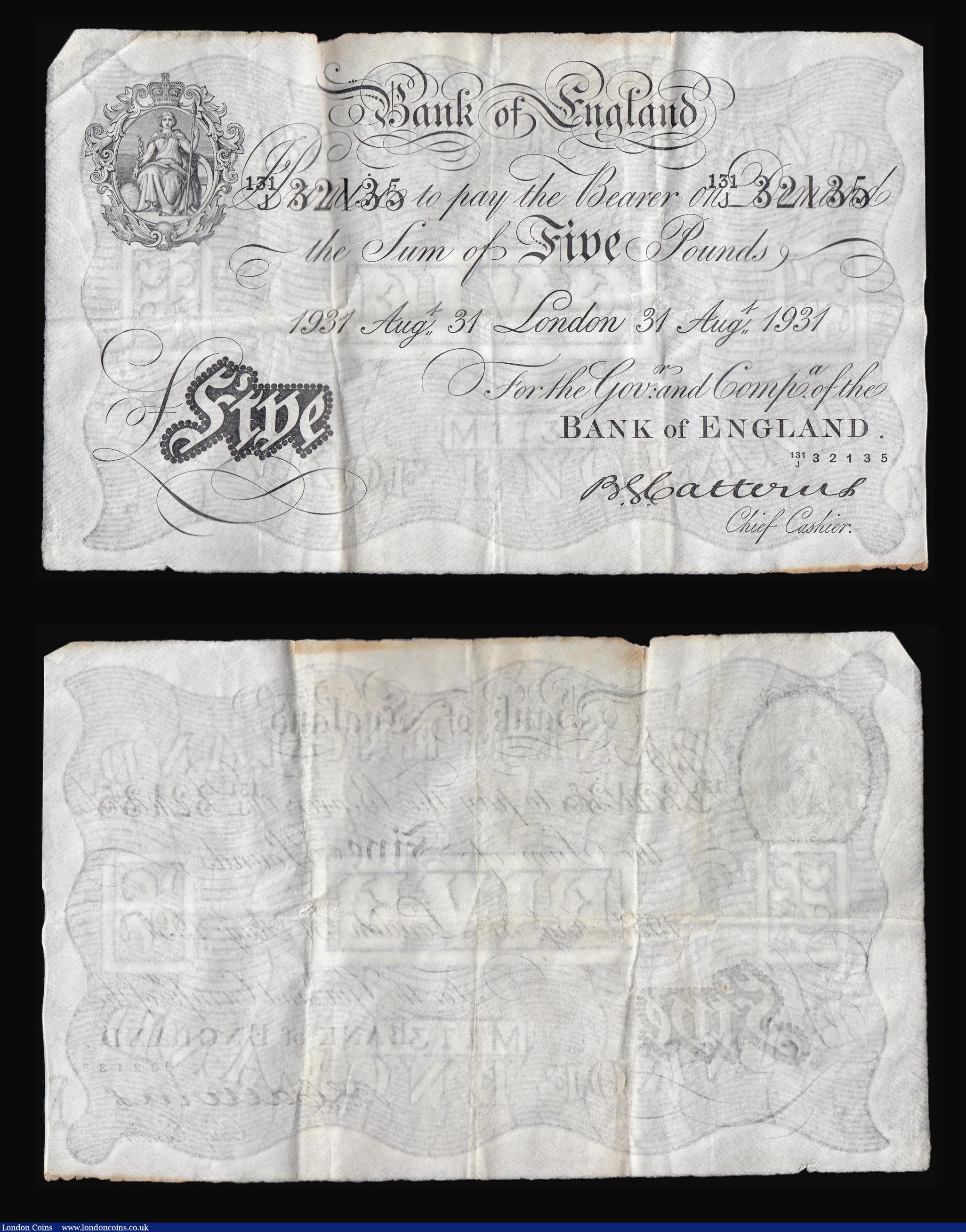 London Coins : A173 : Lot 36 : Five Pounds Catterns White notes B228 London 31st August 1931 (2) a consecutively numbered pair seri...