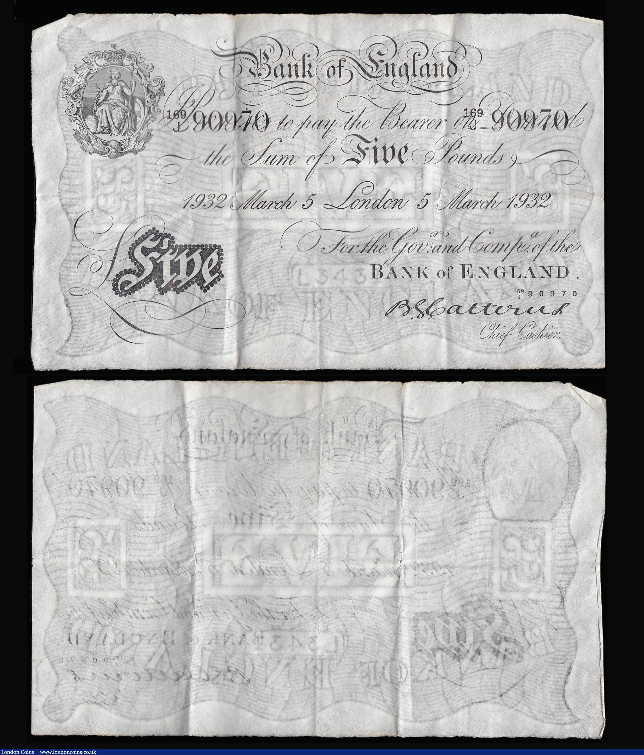 London Coins : A173 : Lot 37 : Five Pounds Catterns White notes B228 London 5th March 1932 (2) a consecutively numbered pair serial...