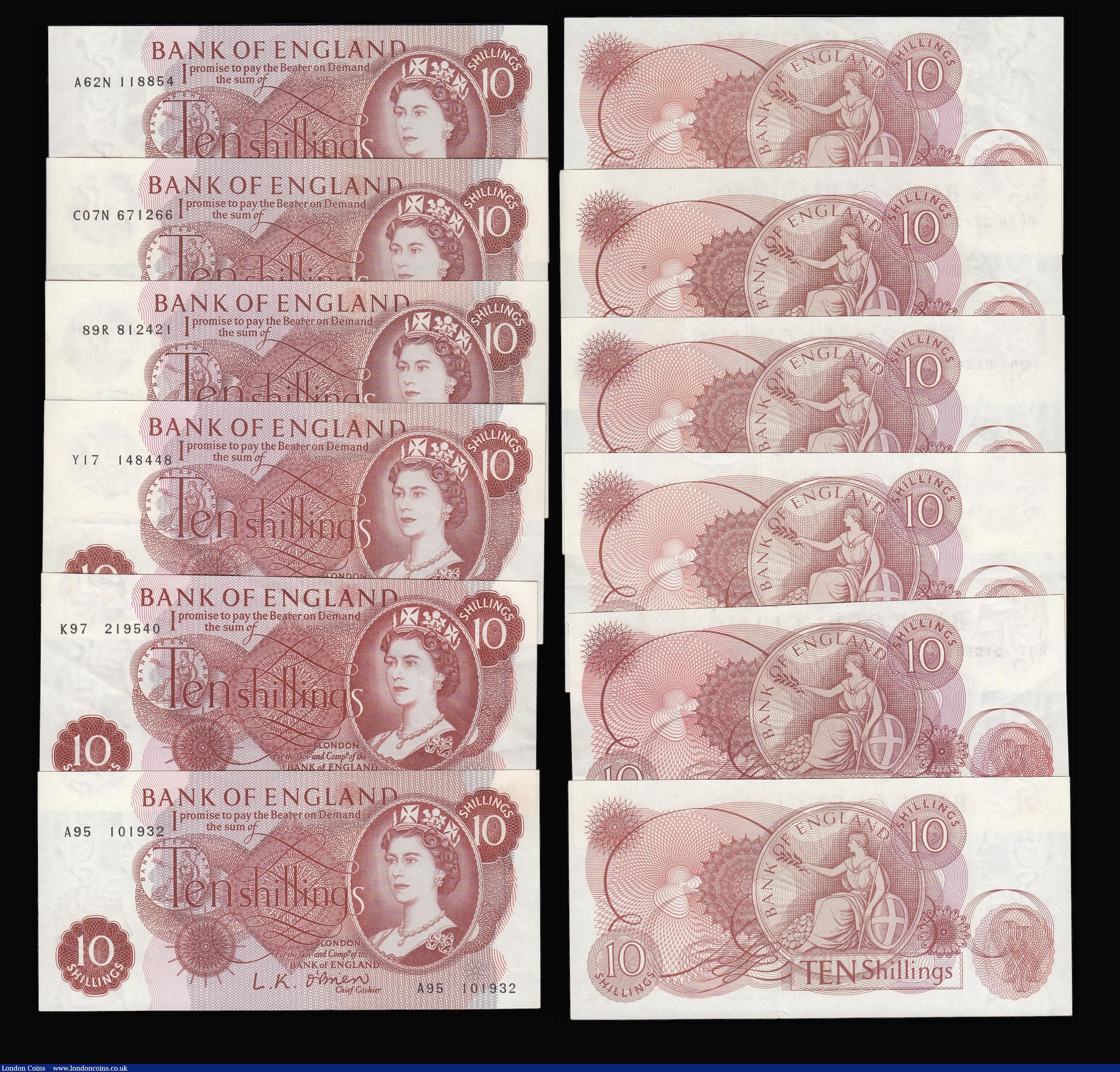 London Coins : A173 : Lot 38 : Ten Shillings Peppiatt B235 prefix J81 GVF, B236 prefix 39W EF, Peppiatt Mauve B251 X32D pressed VF,...
