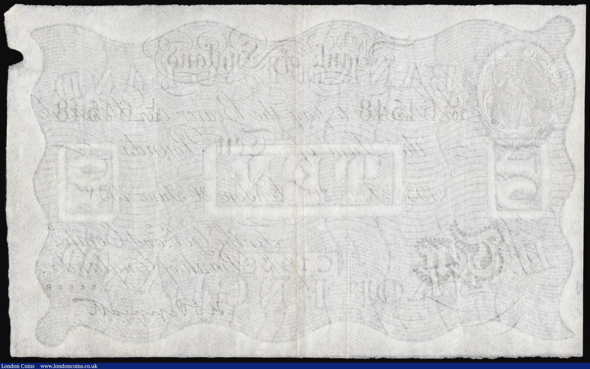 London Coins : A173 : Lot 41 : Ten Pounds Peppiatt white B242 London 20 June 1938 L /107  64548, Pick 336 VF