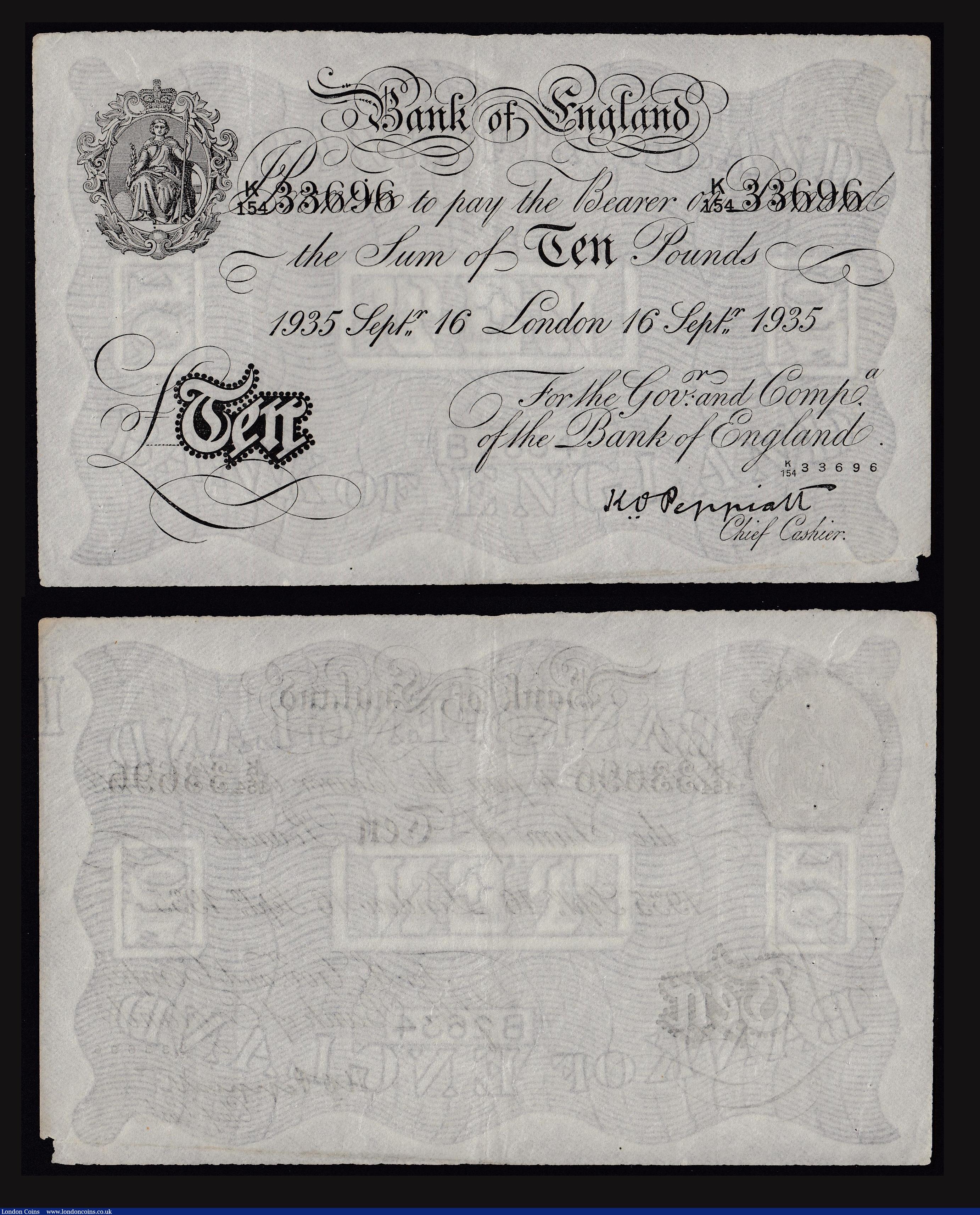 London Coins : A173 : Lot 42 : Twenty Pounds Catterns 20 Aug 1932 46/M 81585 and Ten Pounds Peppiatt 16 Sept 1935 K/154 33696 both ...