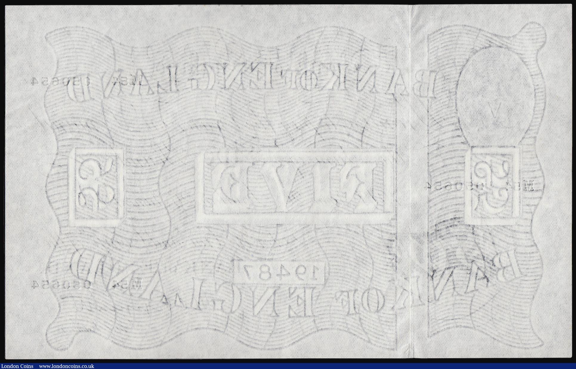 London Coins : A173 : Lot 48 : Five Pounds Peppiatt White B264 dated London 26 June 1947 M54 050654 AU-Unc desirable thus
