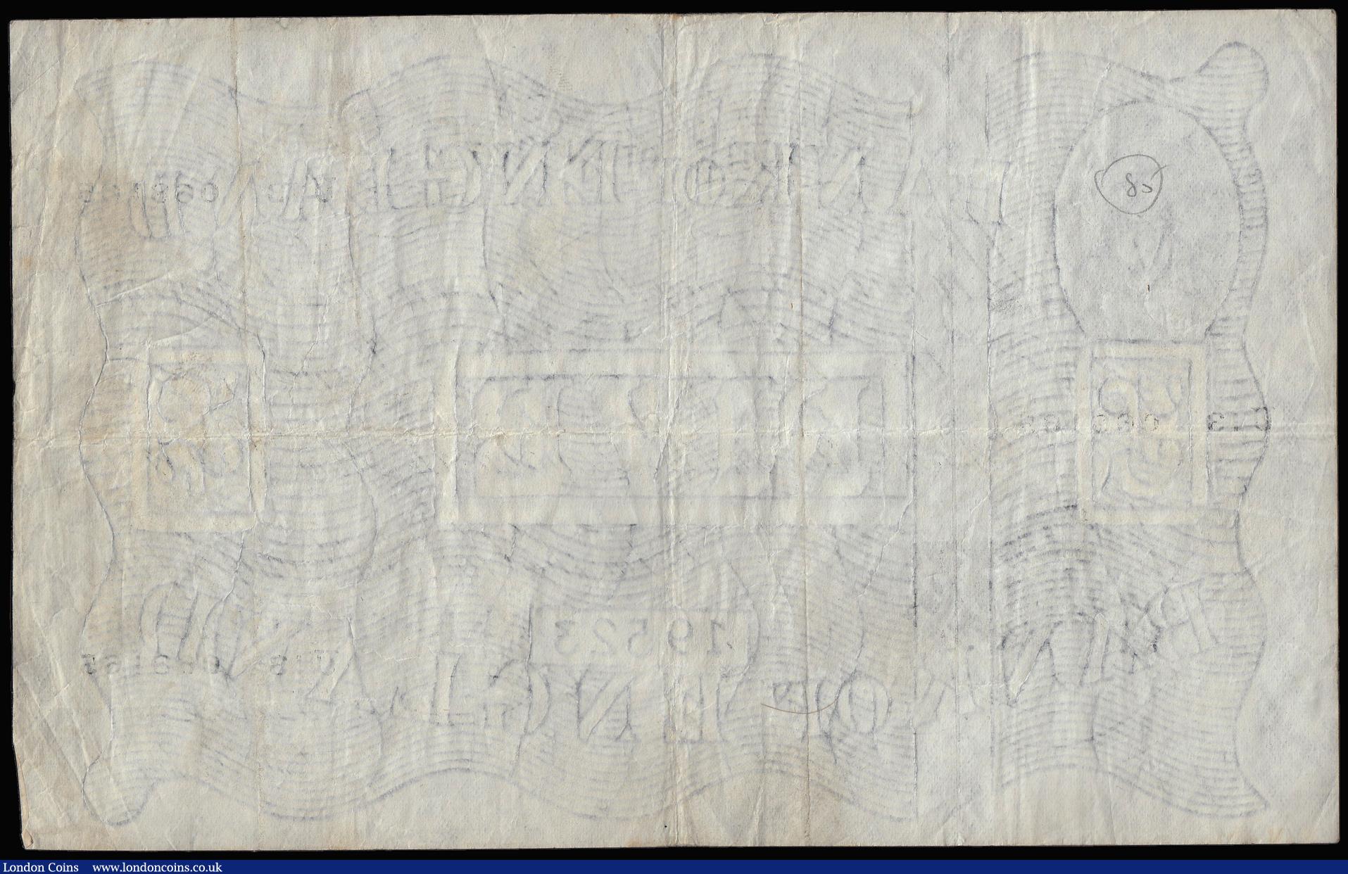 London Coins : A173 : Lot 53 : Five Pounds Beale white B270 U13 068165 dated 14 March 1951 Good Fine with a small pencil annotation...