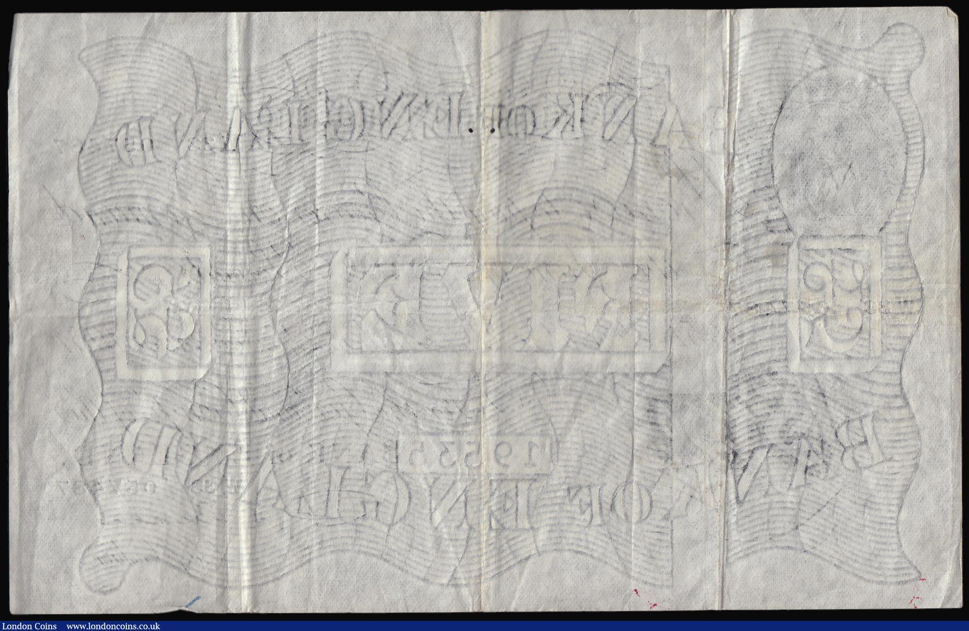 London Coins : A173 : Lot 55 : Five Pounds White Beale B270 dated 24th November 1951  W33 057487, VF two small holes at centre