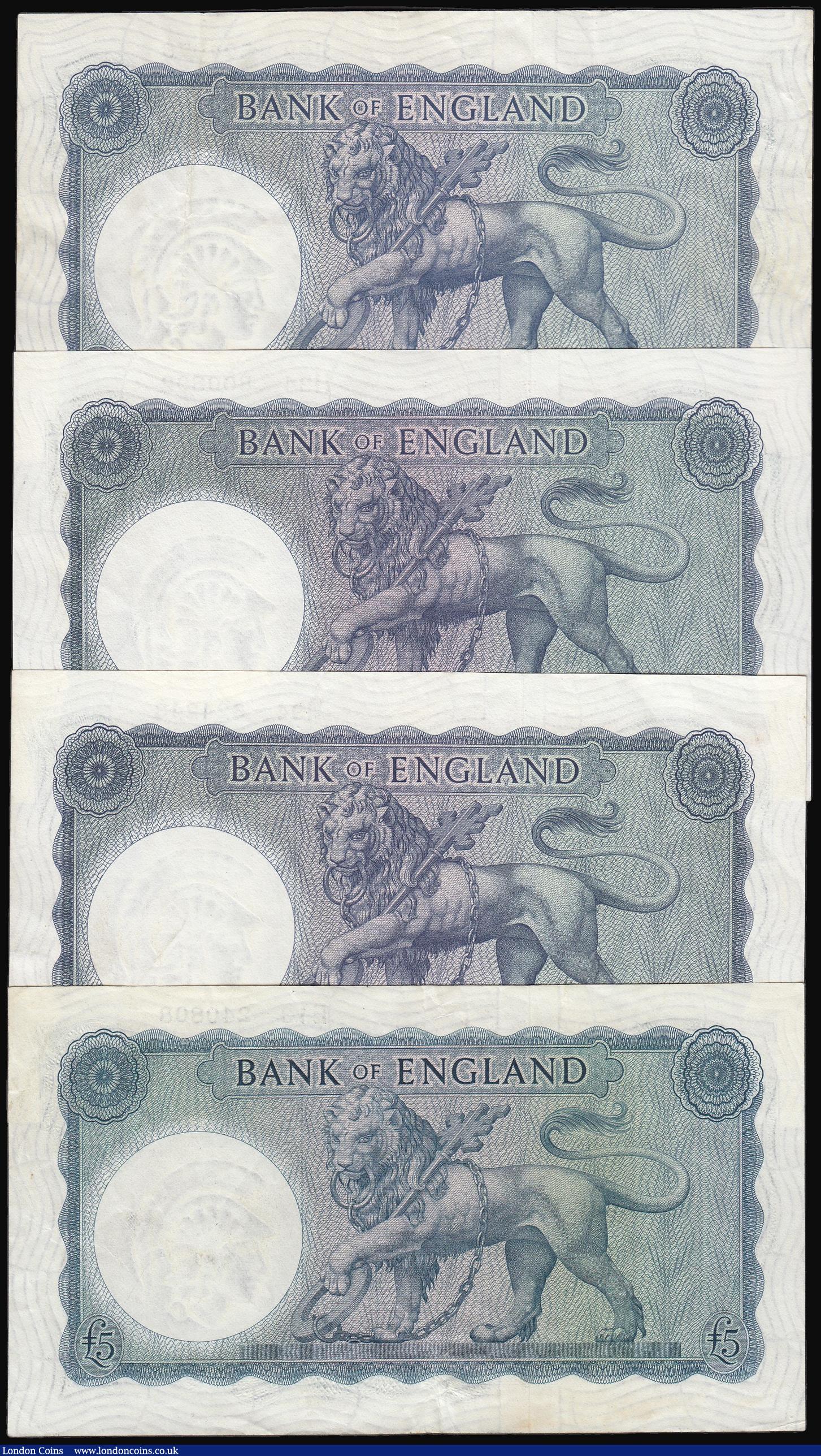 London Coins : A173 : Lot 60 : Five Pounds O'Brien Lion & Key (4) average VF to about EF comprising B277 Shaded Symbol var...