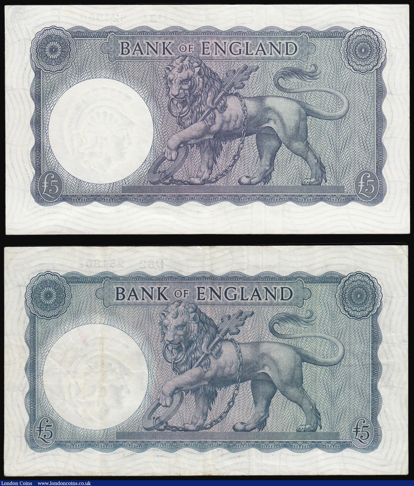 London Coins : A173 : Lot 61 : Five Pounds O'Brien Lion and Key (2) B277 D62 251801  prefix VF, B280 J31 824959  prefix EF