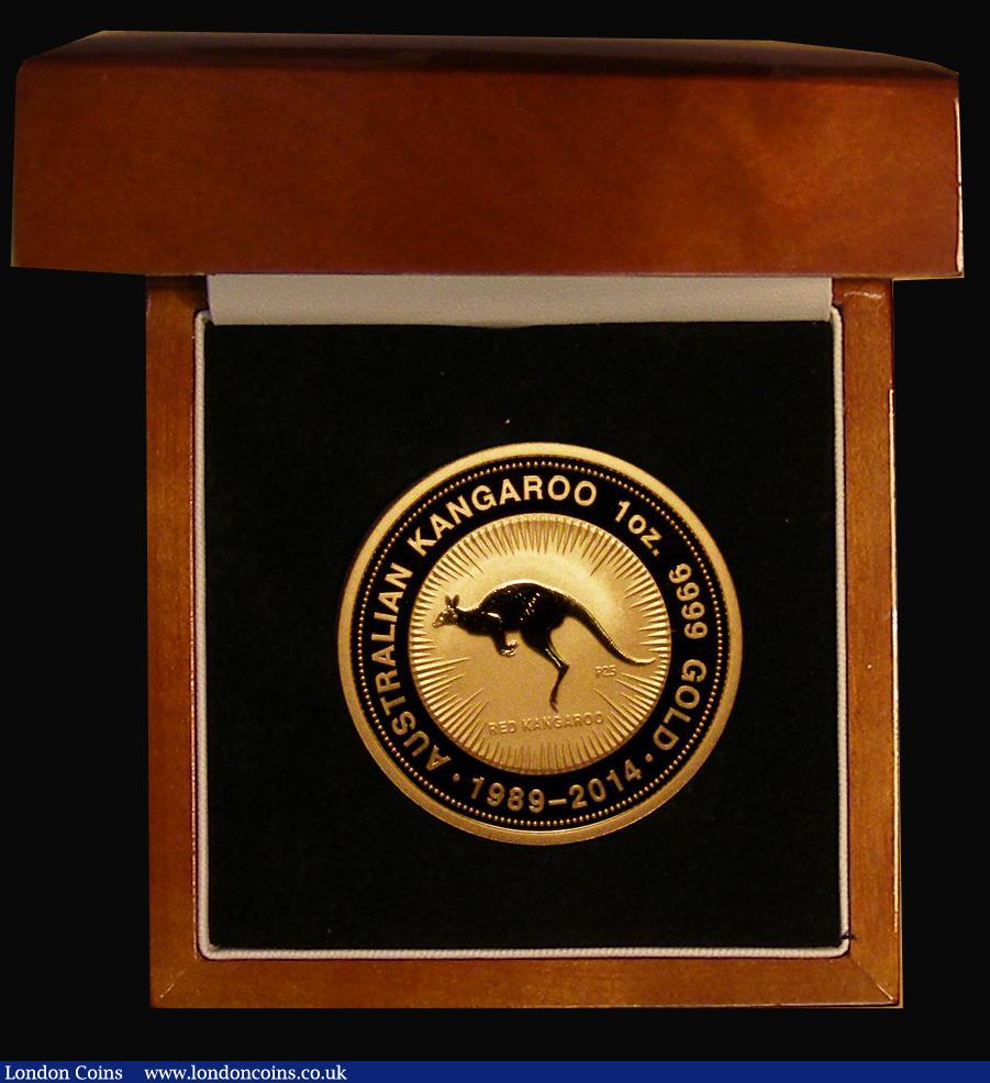 London Coins : A173 : Lot 614 : Australia 100 Dollars Kangaroo 2014 1 ounce fine gold issue BU and in a London Mint Office box with ...