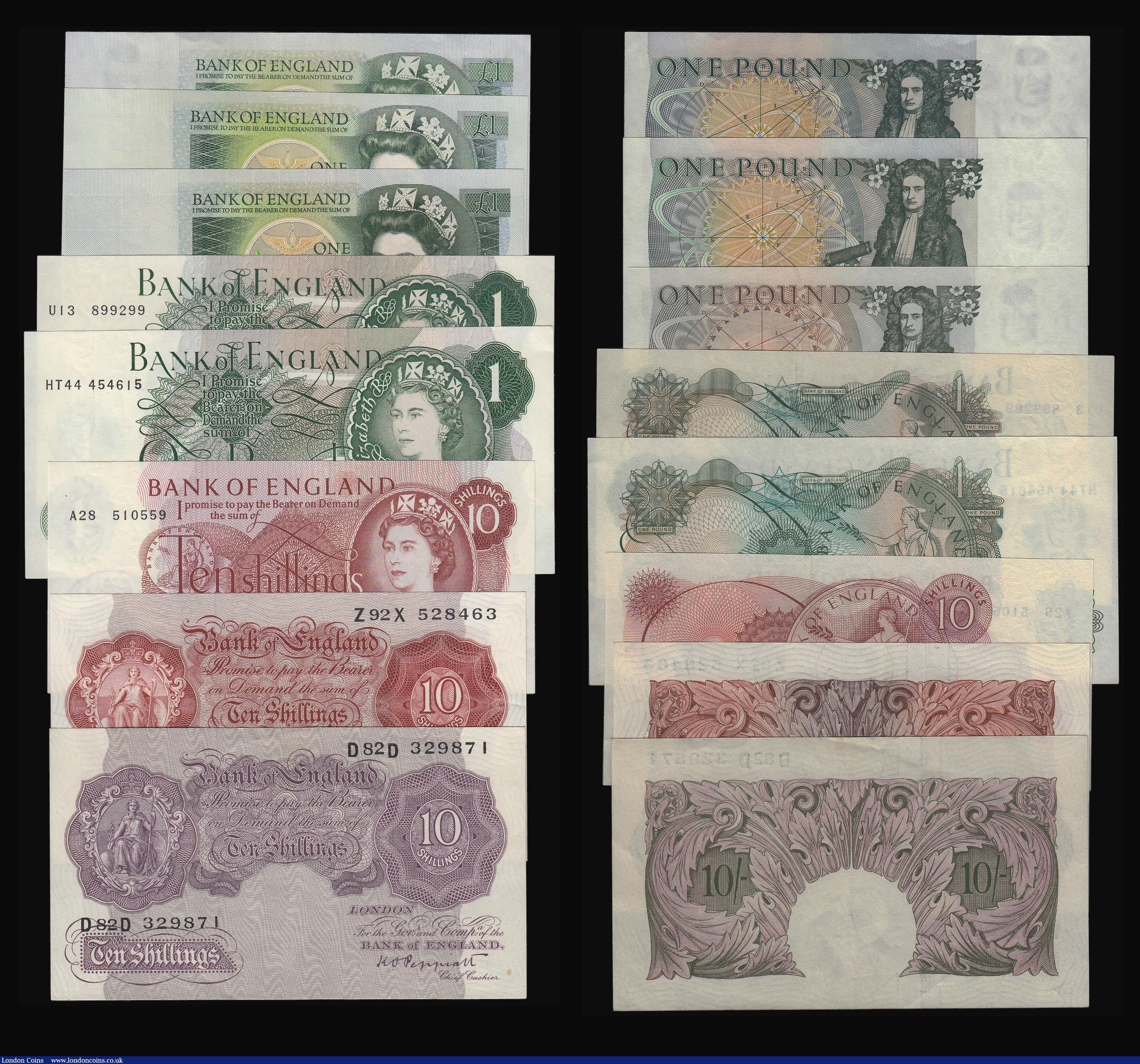 London Coins : A173 : Lot 62 : Five Pounds O'Brien Lion and Key B277 D33 prefix EF one pinhole. One Pounds Peppiatt Blue B249 ...