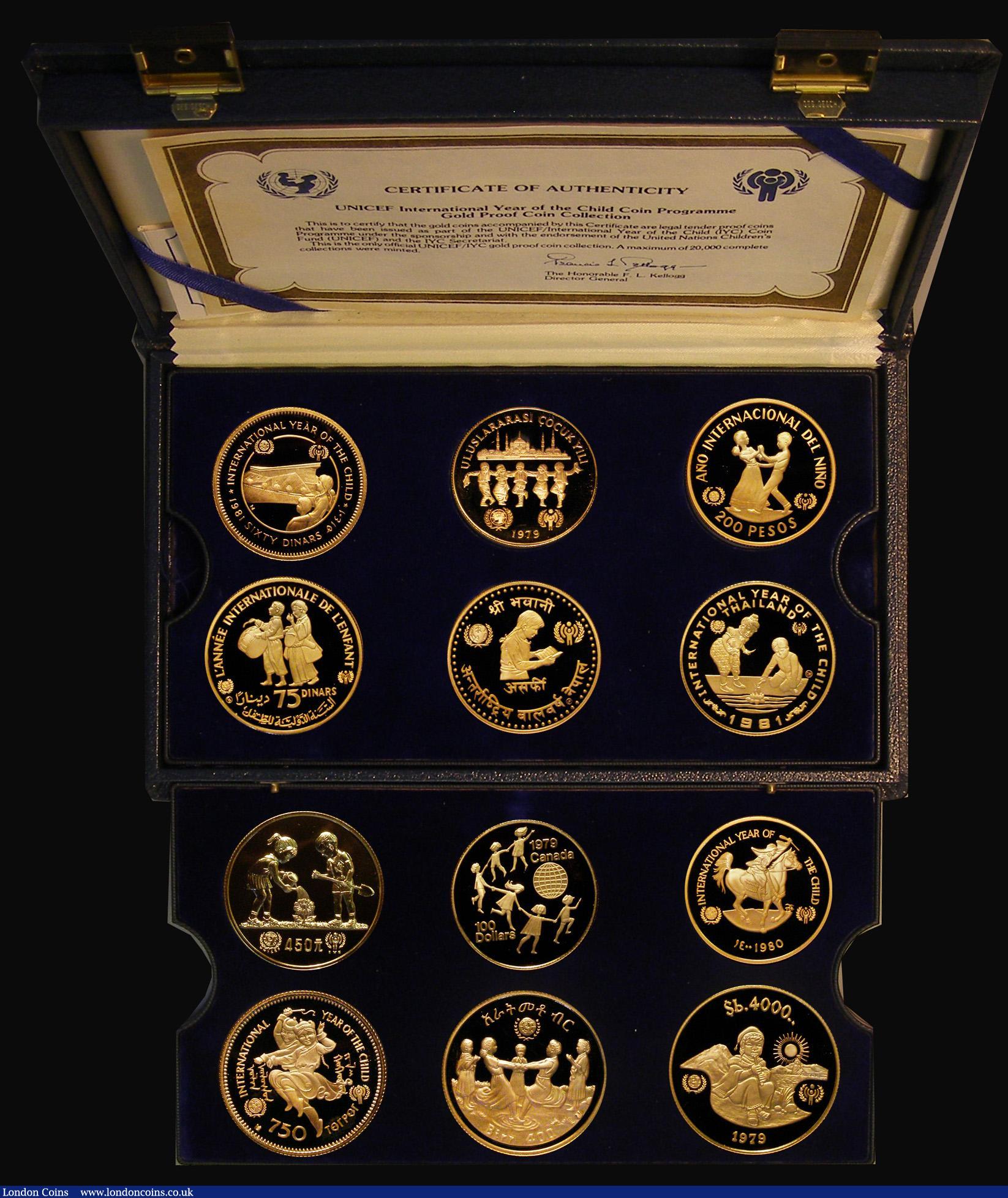 London Coins : A173 : Lot 682 : International Year of the Child an impressive 12-coin set in Gold comprising China 450 Yuan 1979 Gol...