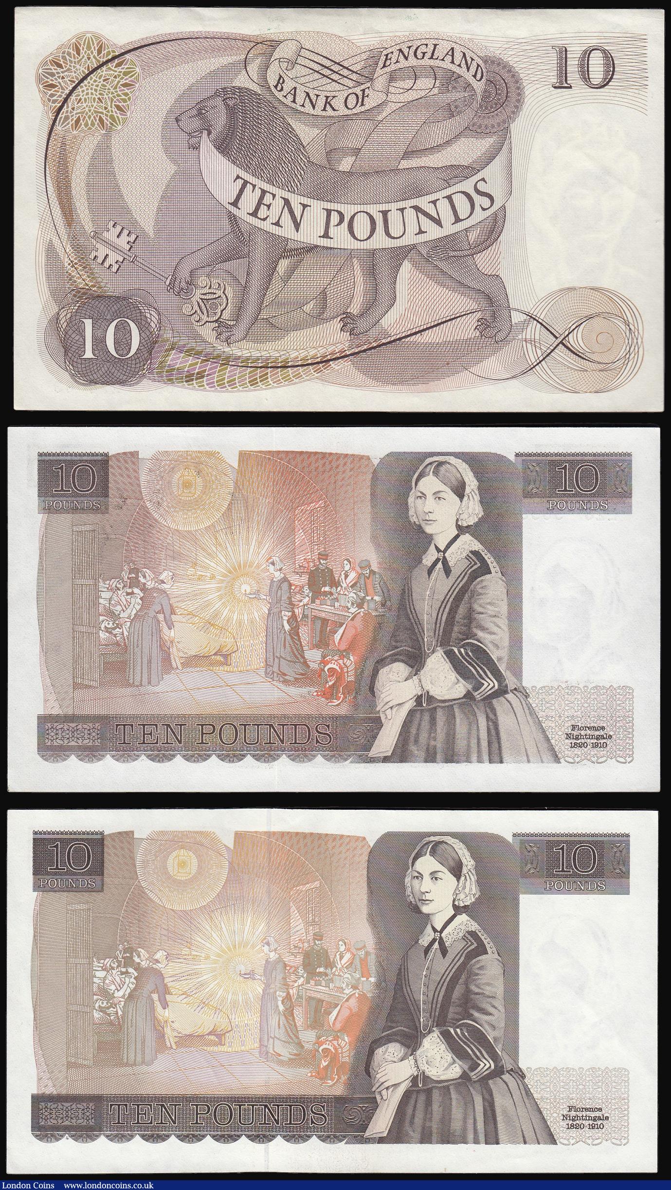 London Coins : A173 : Lot 70 : Ten Pounds (3) Page 1971 B326 GVF and 1975 Nightingale B330 L28 prefix AU, Gill 1988 B354 EF