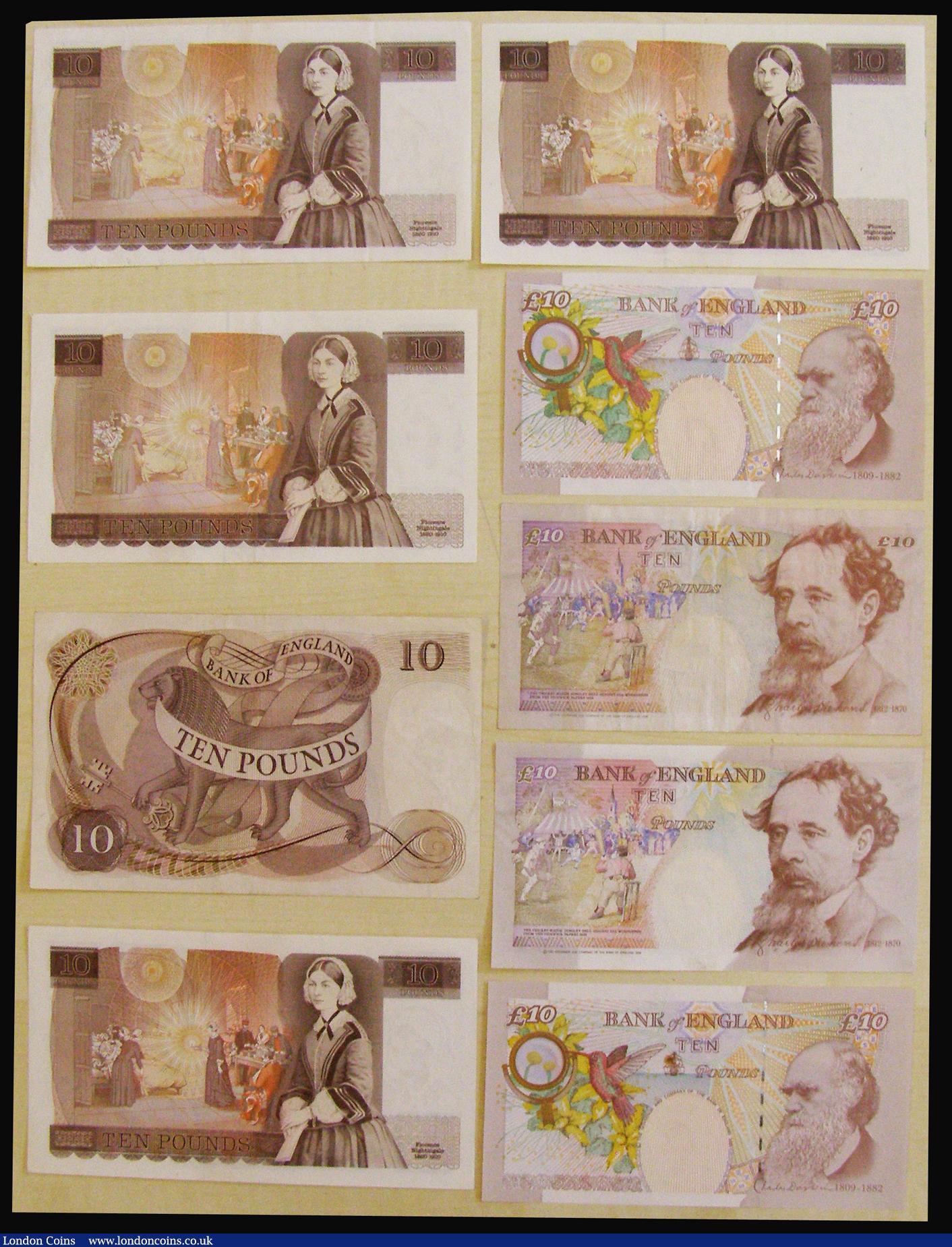 London Coins : A173 : Lot 72 : Ten Pounds (9 )  Page 1971 B327 replacement M08 GVF, B330 H71 prefix AU, Somerset 1984 Nightingale B...