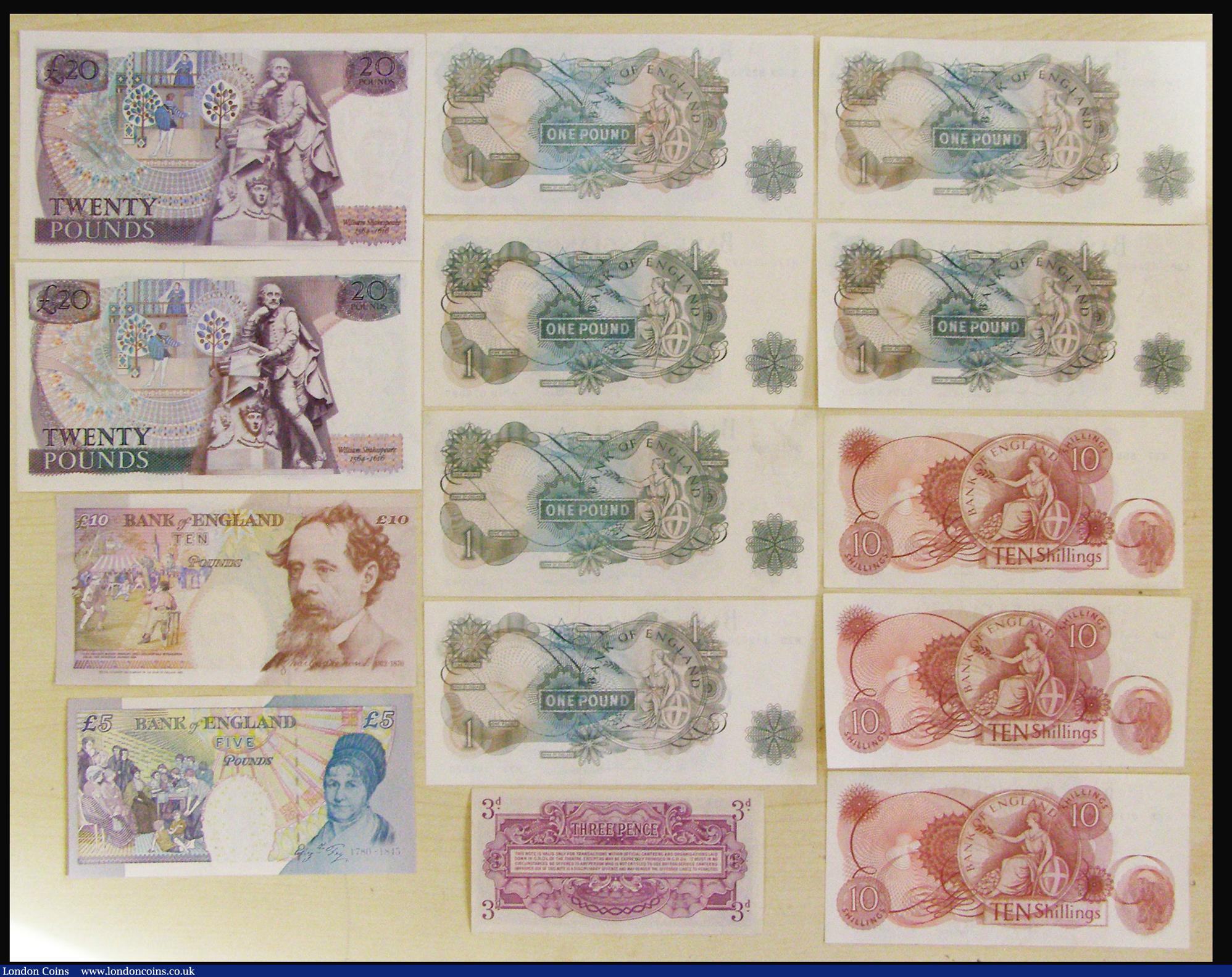 London Coins : A173 : Lot 73 : Twenty Pounds (2) Page B328 A37 910221 , Ten Pounds Lowther Dickens 1999 B382 First Run KL01 837396,...