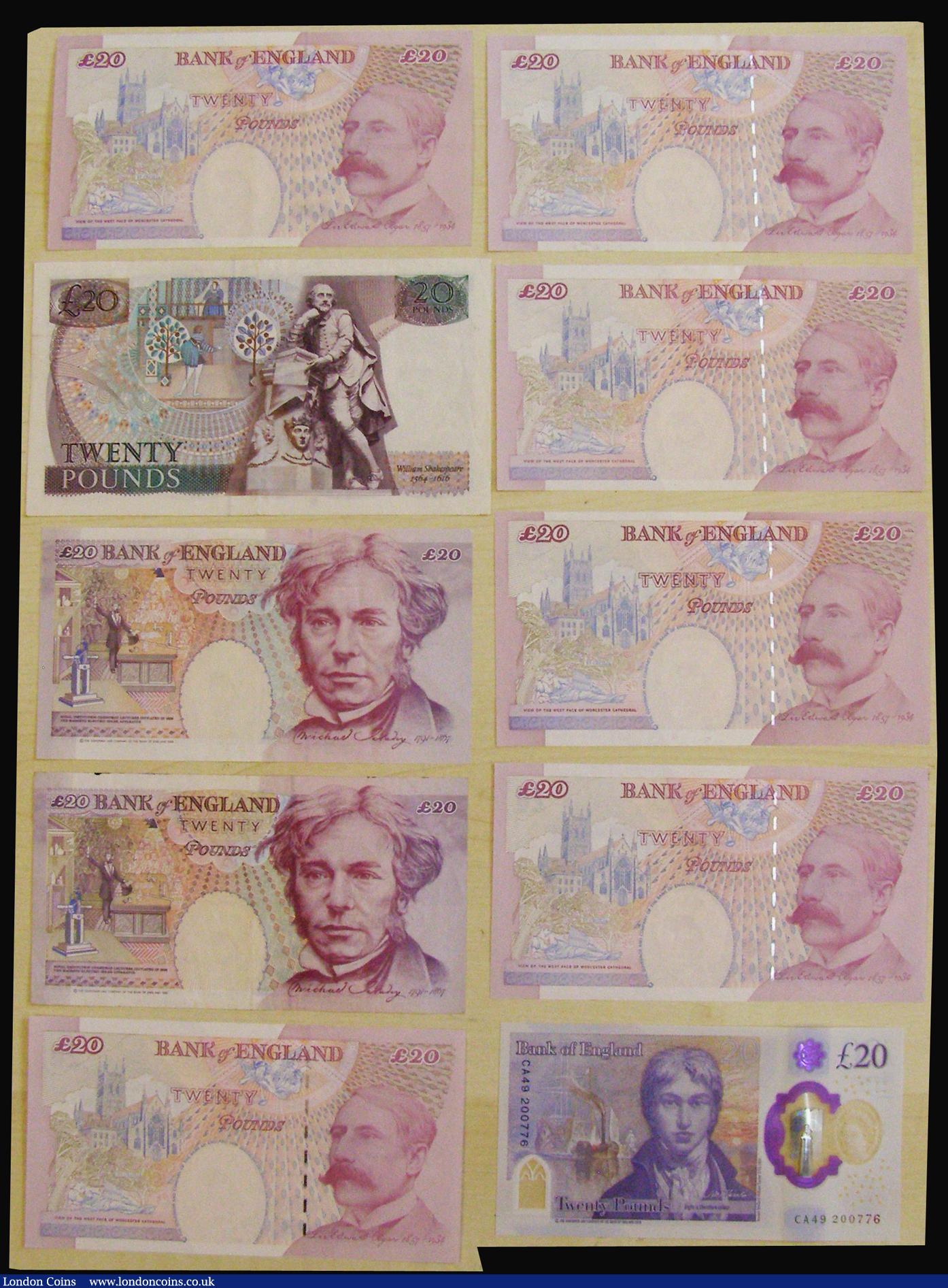 London Coins : A173 : Lot 80 : Twenty Pounds Gill B355 GVF,  Kentfield 1994 Faraday B375 (2)  VF-EF, Lowther 1999 Elgar (2) B386 AU...