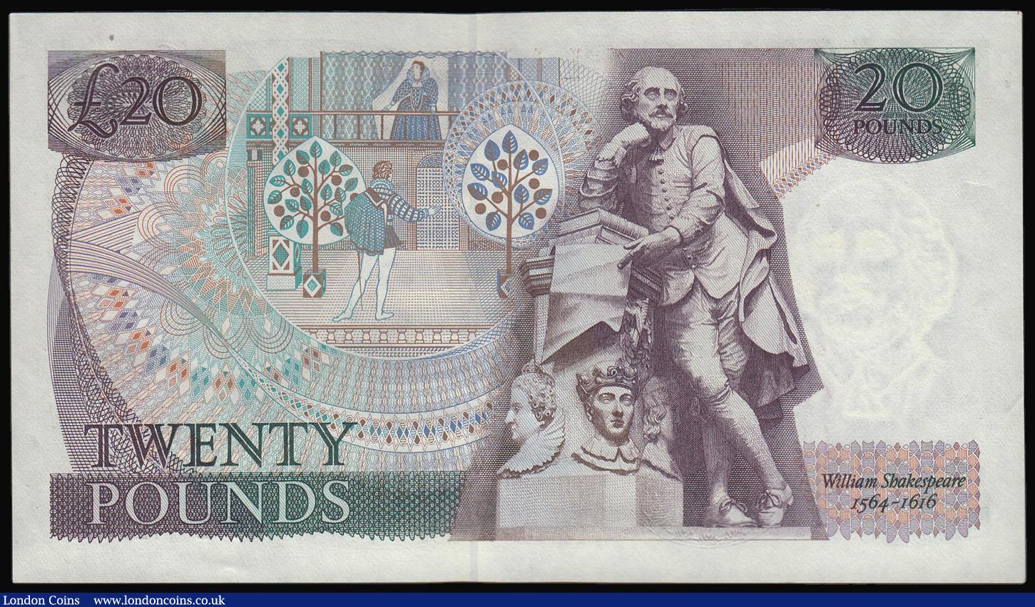 London Coins : A173 : Lot 81 : Twenty Pounds Gill B355 Shakespeare Reverse 01L 429407 scarce First run (March 1988) AU to UNC
