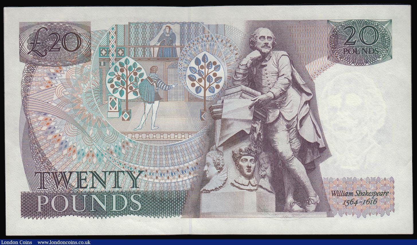 London Coins : A173 : Lot 82 : Twenty Pounds Gill B355 Shakespeare Reverse 01L 429408 scarce First run (March 1988) AU to UNC