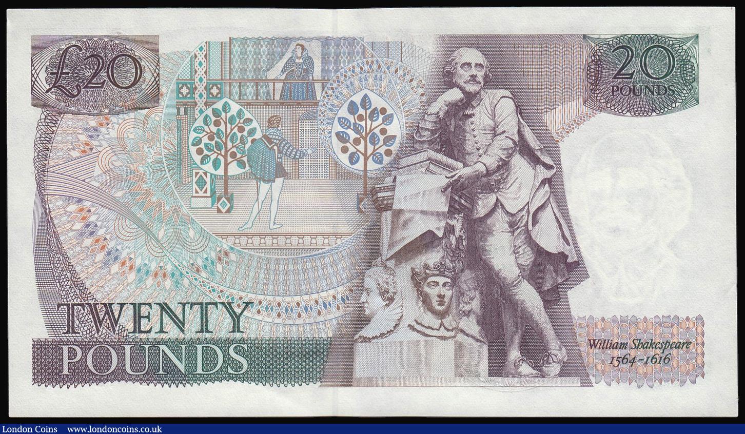 London Coins : A173 : Lot 83 : Twenty Pounds Gill B355 Shakespeare Reverse 01L 429409 scarce First run (March 1988) AU to UNC