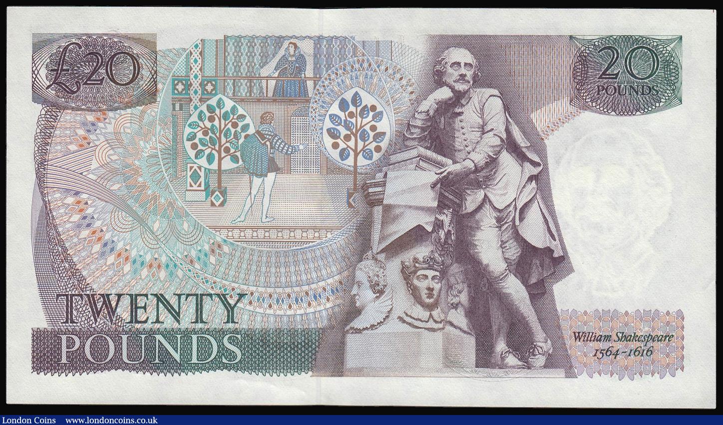 London Coins : A173 : Lot 84 : Twenty Pounds Gill B355 Shakespeare Reverse 01L 429410 scarce First run (March 1988) AU to UNC