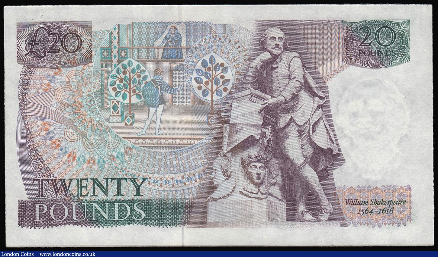 London Coins : A173 : Lot 85 : Twenty Pounds Gill B355 Shakespeare Reverse 01L 429500 scarce First run (March 1988) AU to UNC, with...