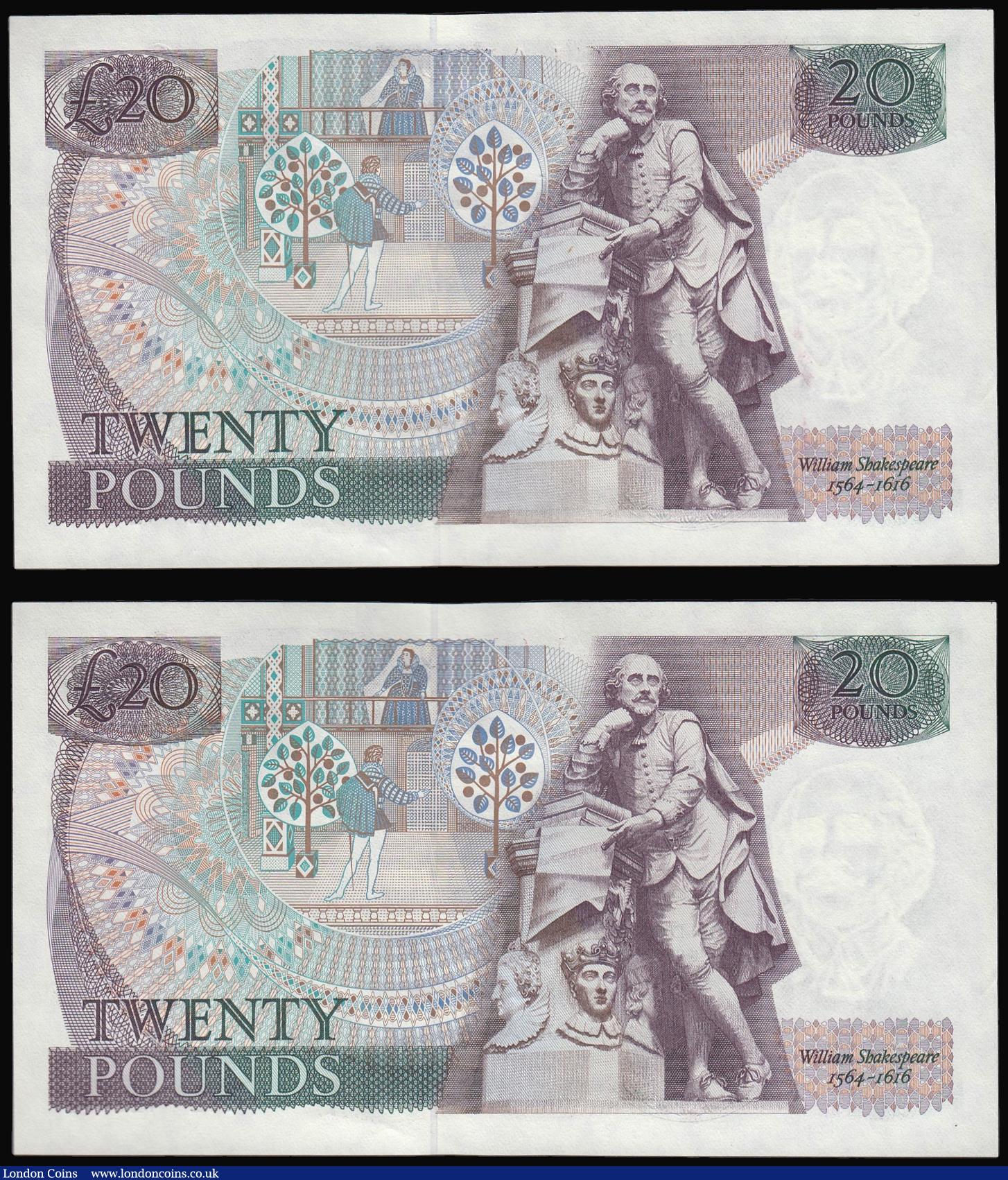 London Coins : A173 : Lot 90 : Twenty Pounds Gill B355 Shakespeare Reverse a scarce first run consecutive pair 01L 429411 and 01L 4...