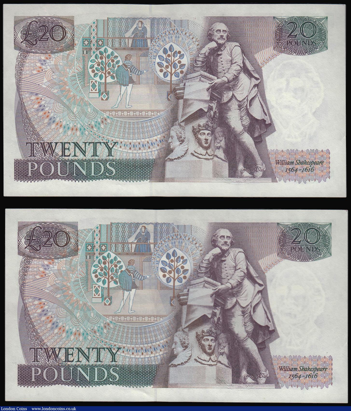 London Coins : A173 : Lot 91 : Twenty Pounds Gill B355 Shakespeare Reverse a scarce first run consecutive pair 01L 429413 and 01L 4...