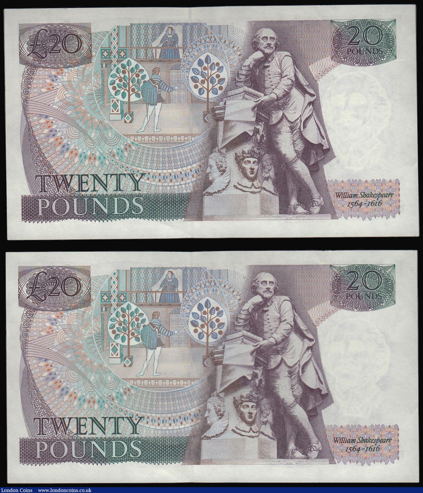 London Coins : A173 : Lot 93 : Twenty Pounds Gill B355 Shakespeare Reverse a scarce first run consecutive pair 01L 429417 and 01L 4...