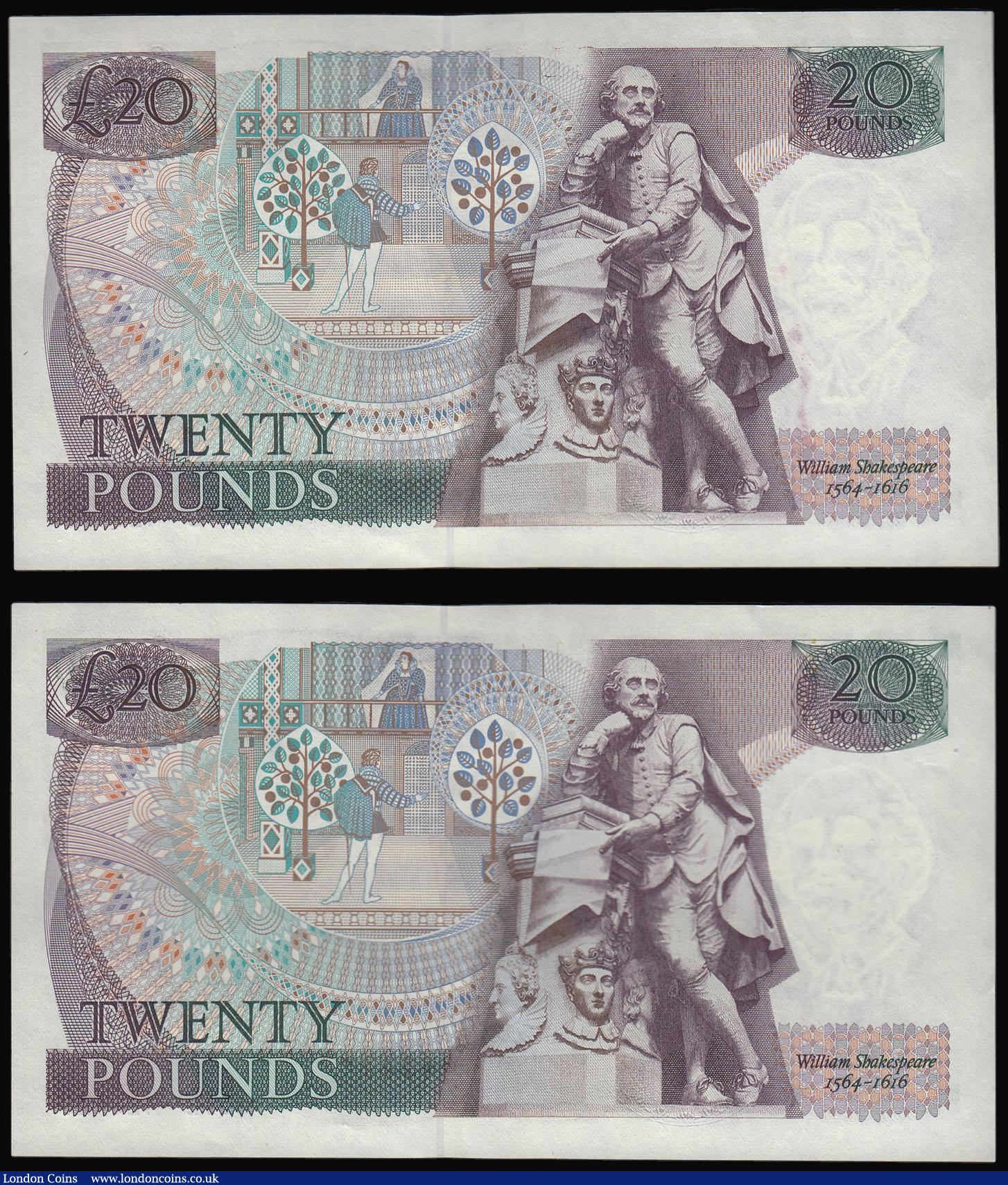 London Coins : A173 : Lot 94 : Twenty Pounds Gill B355 Shakespeare Reverse a scarce first run consecutive pair 01L 429419 and 01L 4...