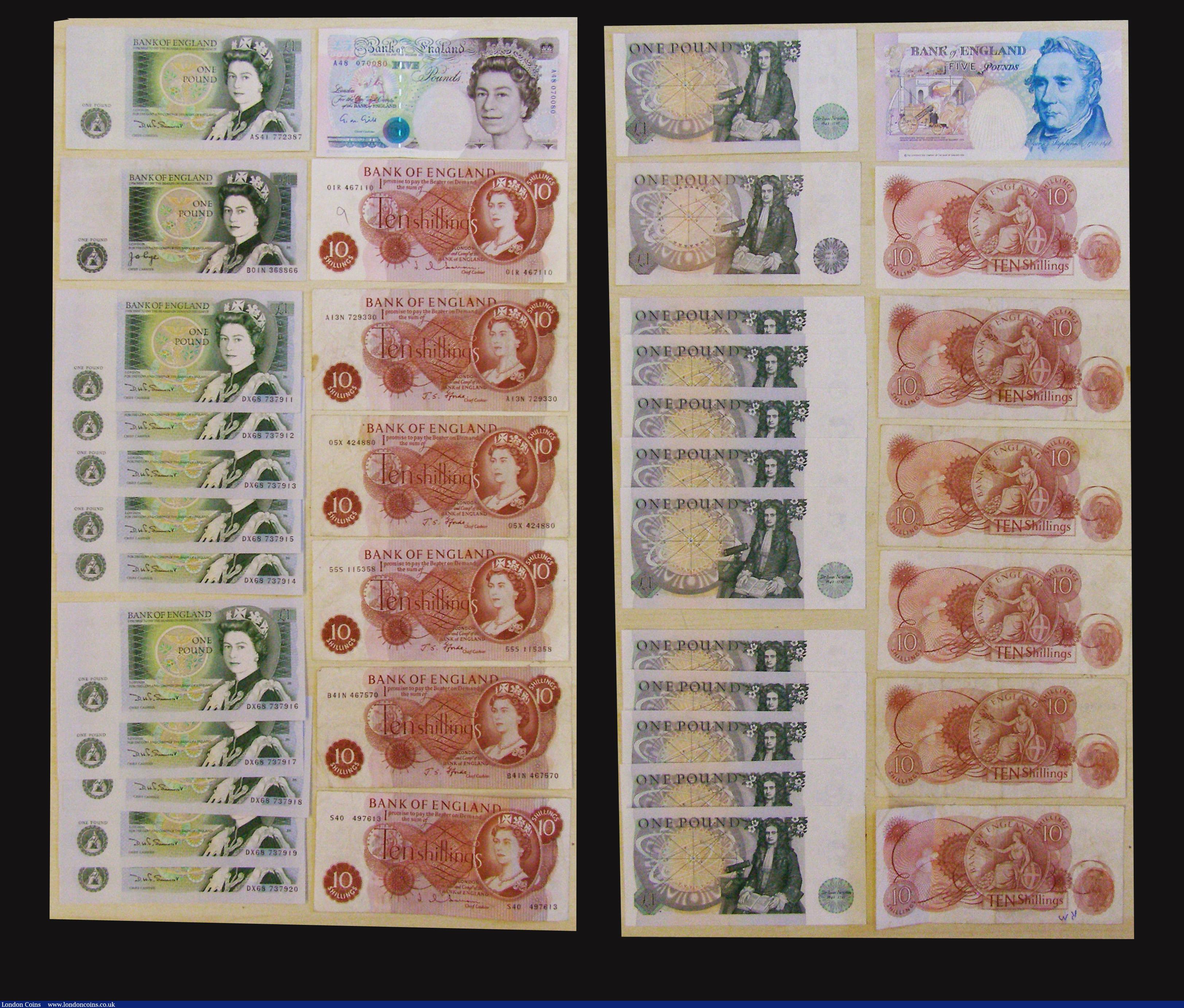 London Coins : A173 : Lot 96 : Five Pounds Gill 1990 B357 A48 prefix AU, One Pounds Peppiatt Blue 1940-48 B249 (10) average VF, O&#...