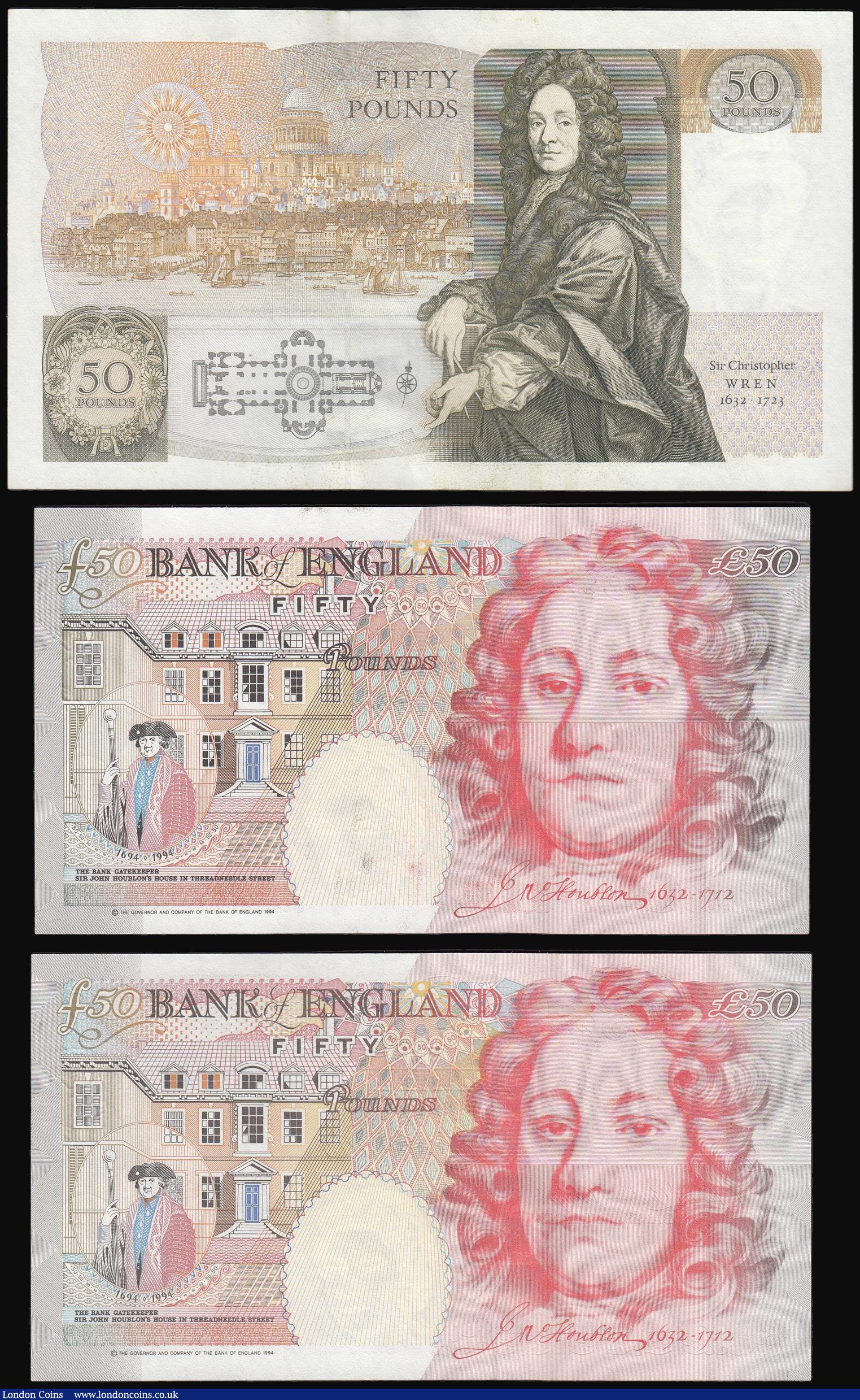 London Coins : A173 : Lot 97 : Fifty Pounds (3) Kentfield 1991 B361 E07 307480, Lowther 1991 B385 M01 866220, Bailey 2006 B404 M18 ...