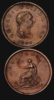 London Coins : A173 : Lot 1931 : Halfpennies (2) 1806 3 Berries on olive branch Peck 1377 GVF toned, 1806 No Berries on olive branch ...