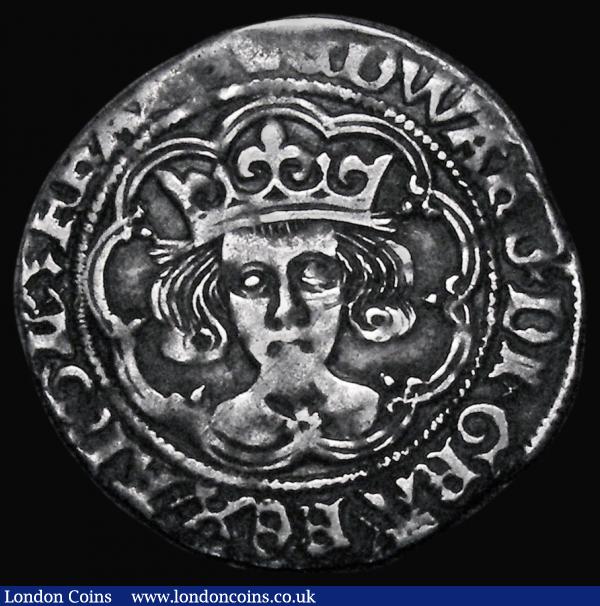 Groat Edward IV Second Reign, London Mint, Rose on breast S.2100, North 1631 mintmark Heraldic Cinquefoil, 2.82 grammes, Good Fine, comes with old ticket : Hammered Coins : Auction 174 : Lot 1081