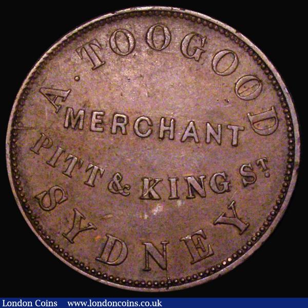 Australia Penny Token 1855 Sydney, A. Toogood, Merchant, Reverse: Justice seated, KM#Tn256 VF with few light scratches : World Coins : Auction 174 : Lot 1141
