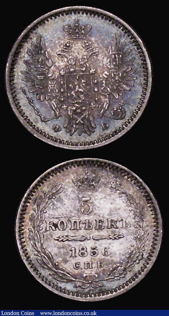 Russia Five Kopeks (2) 1856 C#163 EF/NEF and nicely toned, 1860 Y#19.2 A/UNC and nicely toned, the obverse with two darker spots : World Coins : Auction 174 : Lot 1380