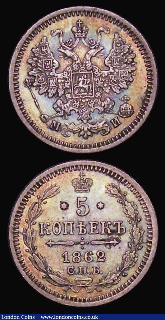 Russia Five Kopeks (2) 1862 Y#19.2 GVF and attractively toned, 1869 Y#19a.1 NEF : World Coins : Auction 174 : Lot 1381