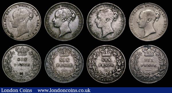 Sixpences (8) 1865 ESC 1714, Bull 3212, Die Number illegible VG, 1866 ESC 1715, Bull 3213, Die Number 24 VG Ex-edge mount, 1873 ESC 1727, Bull 3228, Davies 1079 dies 3A, Die Number 26 VG/Near Fine, 1874 Crosslet 4 ESC 1728, Bull 3229, Davies 1082, Die Number 27 Fine with grey tone, 1875 ESC 1729, Bull 3230, Davies 1086, dies 4C, Die Number 24, Fine/Good Fine, 1877 ESC 1731, Bull 3232, Davies 1089, Die Number 26 Near Fine/Fine, 1878 ESC 1733, Bull 3233, Die Number 24, Fine, the obverse with some scratches, 1886 ESC 1748, Bull 3260, Near Fine/Fine : English Bulk Lots : Auction 174 : Lot 939