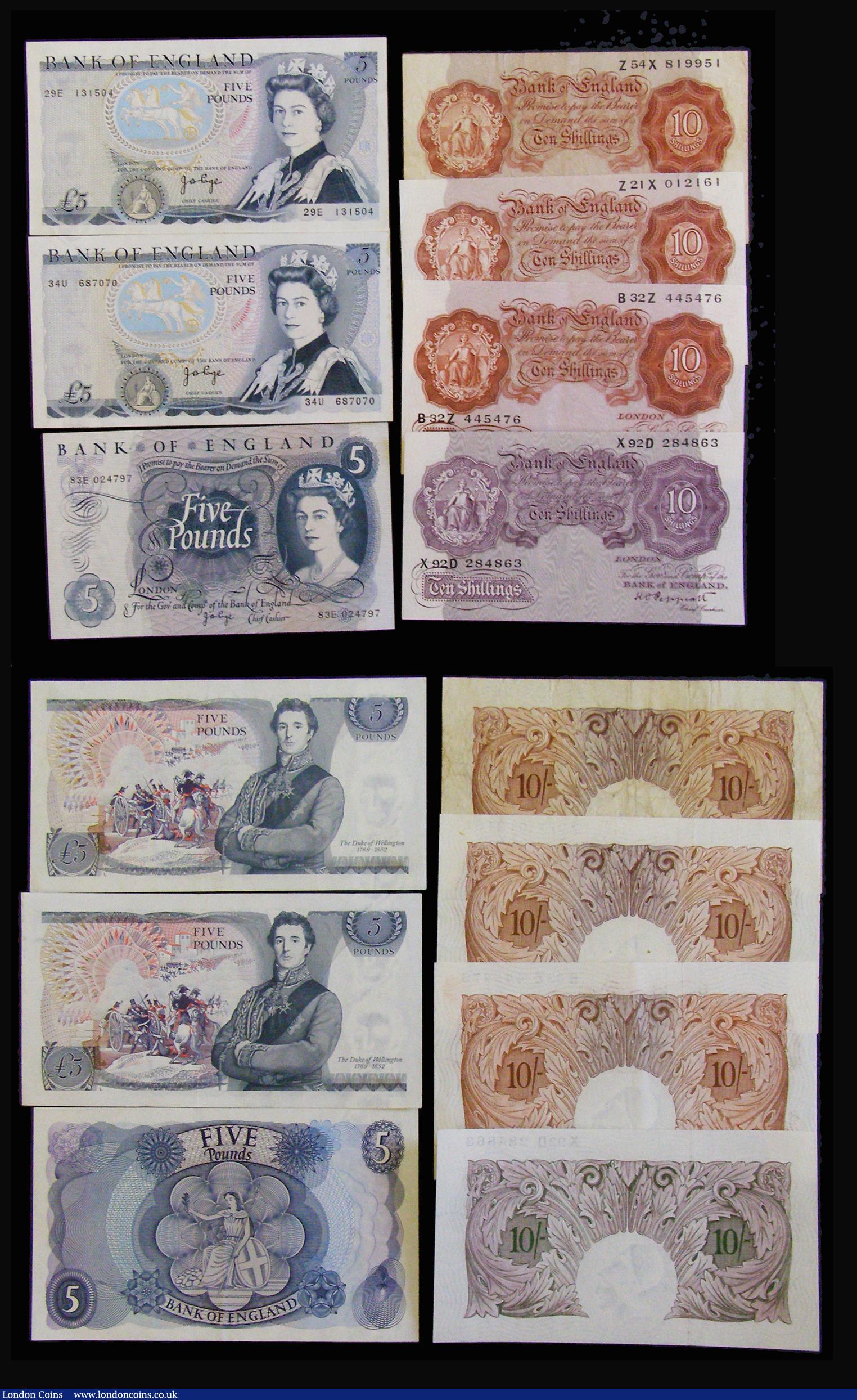 London Coins : A174 : Lot 1 : Bank of England (20) Peppiatt Ten Shillings Mauve B251 X92D 284863 UNC, O'Brien Ten Shillings S...