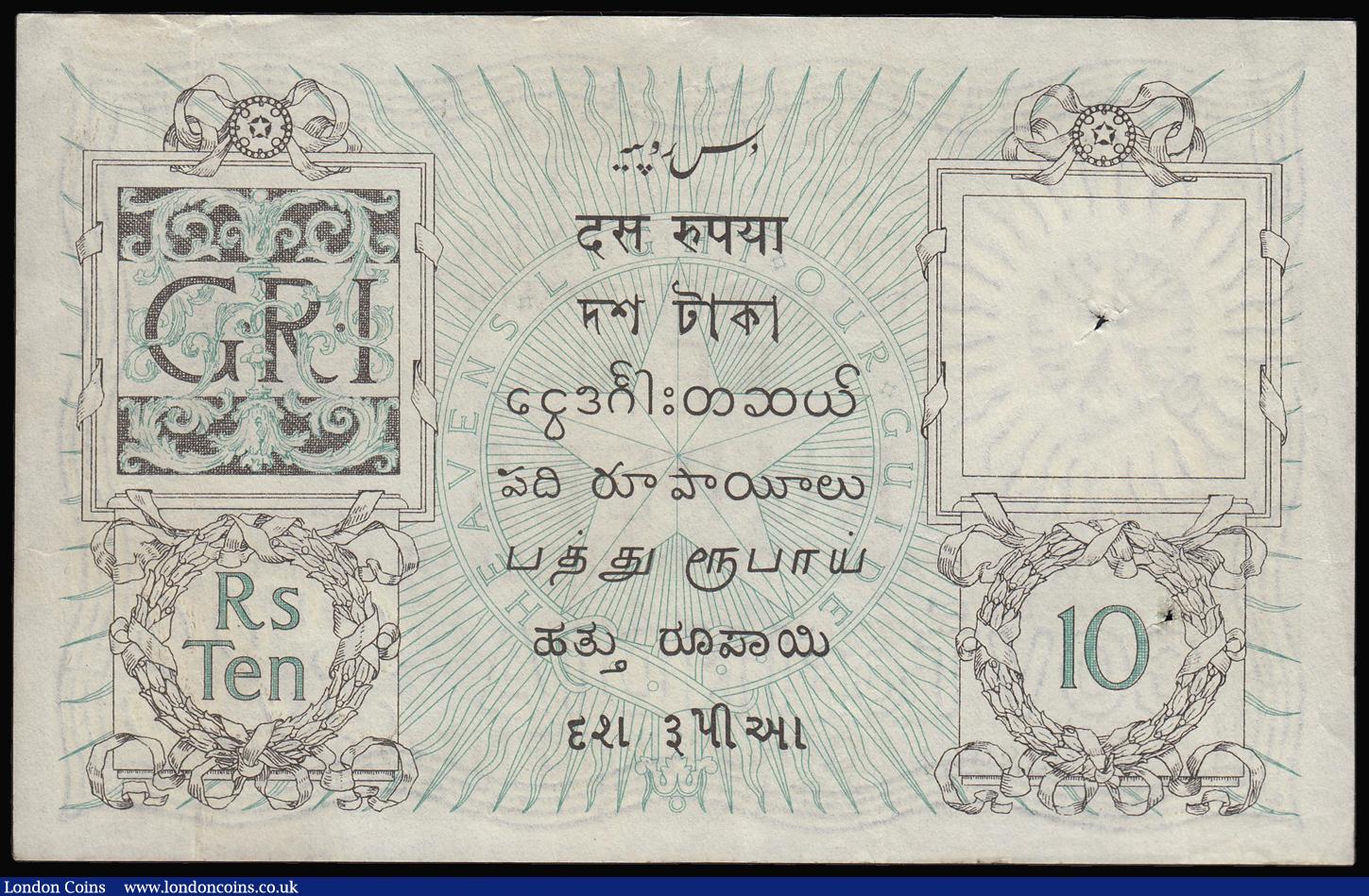 London Coins : A174 : Lot 104 : India 10 Rupees King George V 1923 issue, serial number F/82 038961, Denning signature, Pick 5b, sta...