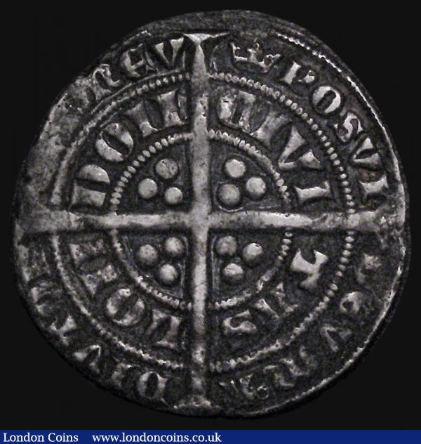 Groat Edward III Pre-Treaty period, type F, S.1569 mintmark Crown, some loss of flan between 8 and 9 o'clock, 4.07 grammes, Fine or better with some old scratches  : Hammered Coins : Auction 174 : Lot 1080
