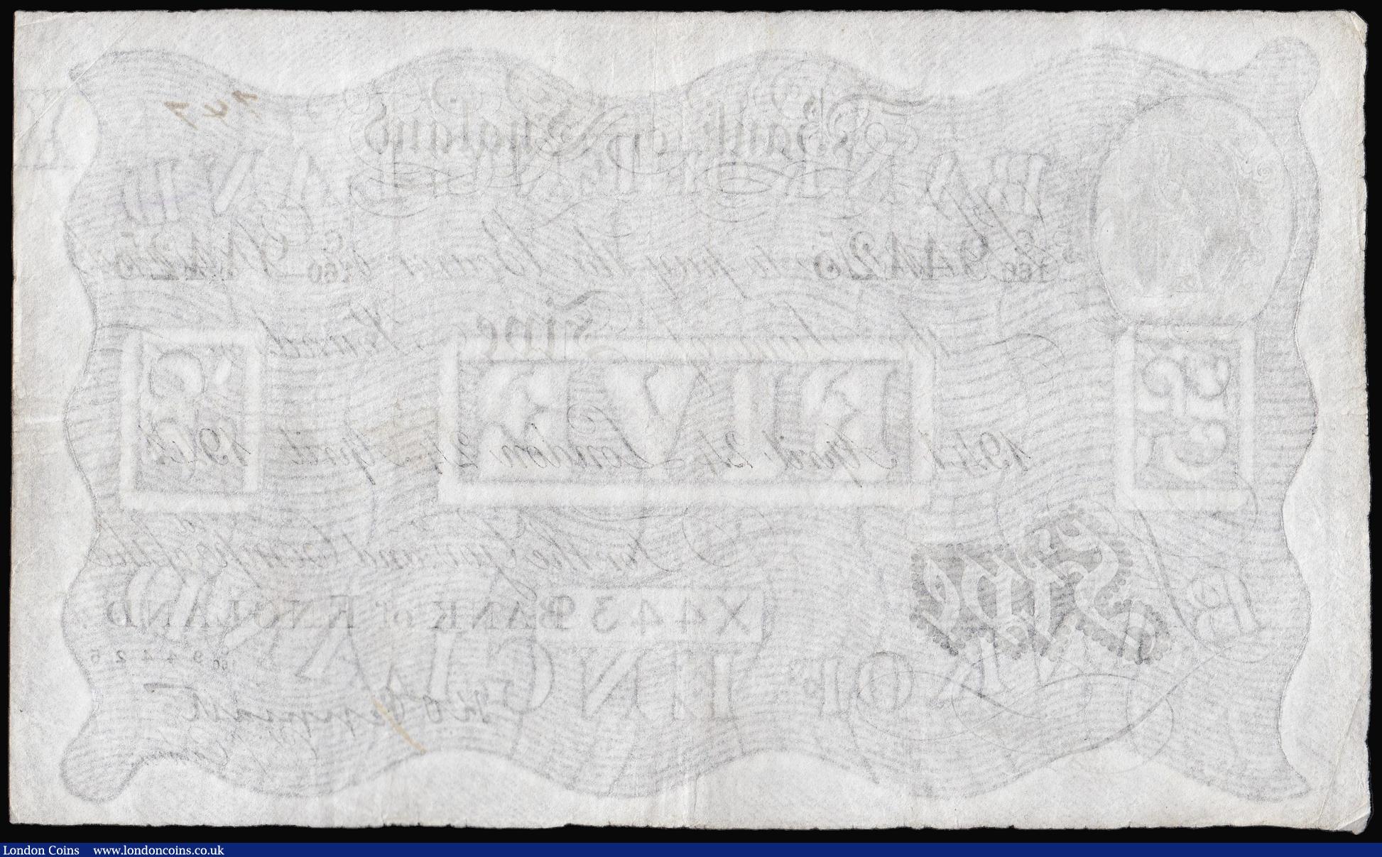 London Coins : A174 : Lot 11 : Five Pounds Peppiatt white B241 London 24th August 1941, serial number C/160 94425, VF penned number...